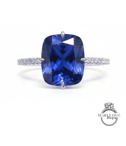 Anello di fidanzamento allungato con zaffiro bianco taglio cuscino anello di fidanzamento con diamante vintage in oro con alone da donna Mezza eternità matrimonio Anniversario nuziale
