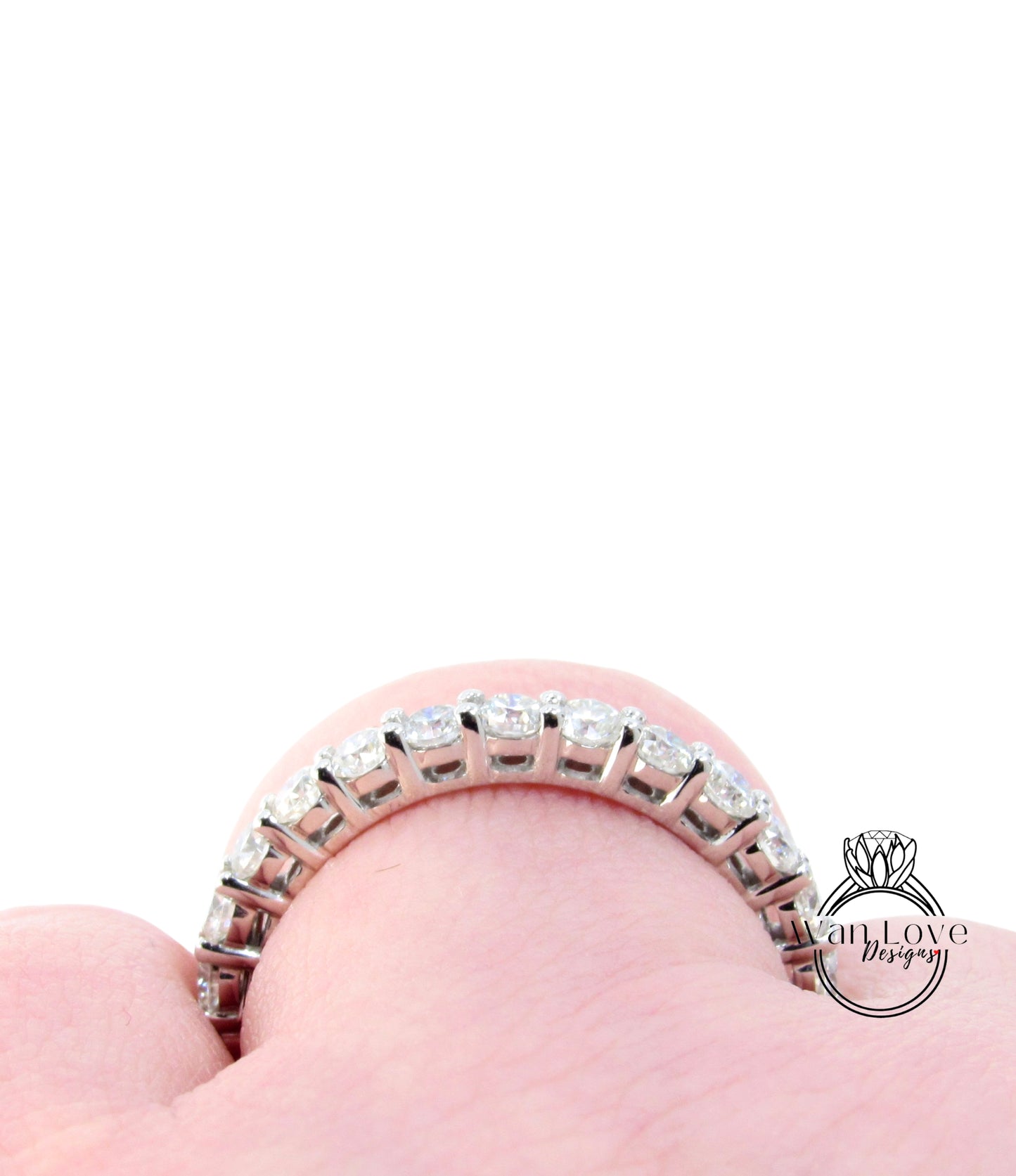 Fede nuziale Moissanite, Anello 3/4 quasi eternità, Taglio rotondo impilabile impilabile, 2,5 mm, Personalizzato, Oro bianco, Regalo di anniversario, Pronto per la spedizione