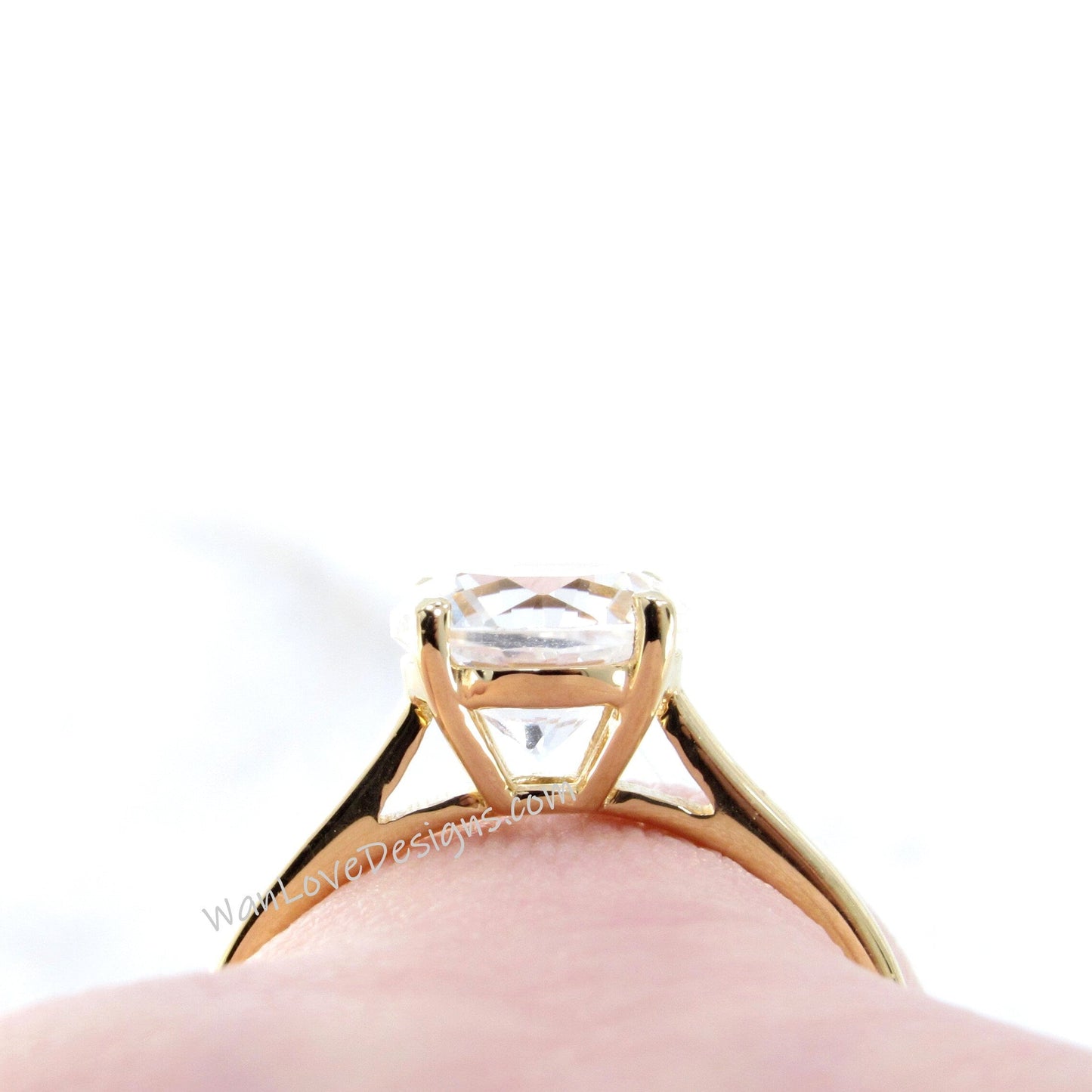 2ct 8mm 14kt Yellow Gold Round White Sapphire Four-Prong Engagement Ring, White Sapphire Round Solitaire Ring, Ready to Ship Gold Ring Wan Love Designs