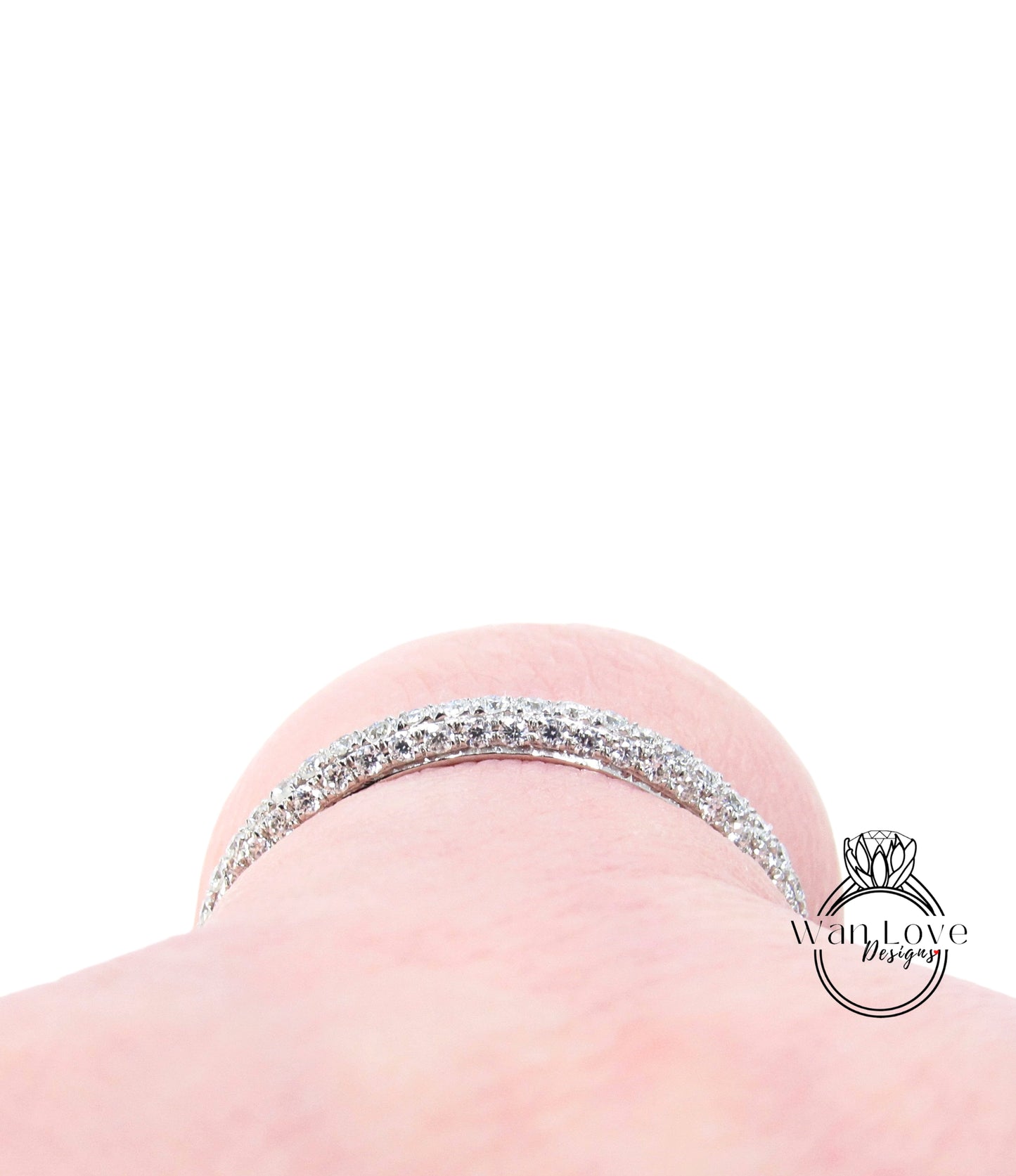 White Sapphire Pave 3 row 3 Side sided 3/4 Almost Eternity Wedding band-womans-Silver Rhodium-Anniversary Gift-Ready to ship