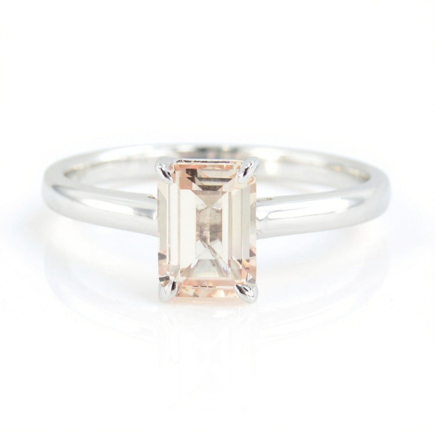Peach Champagne Sapphire Emerald cut Solitaire Engagement Ring 1ct 7x5mm White Gold Wedding promise ring Anniversary Gift, Ready to Ship Wan Love Designs
