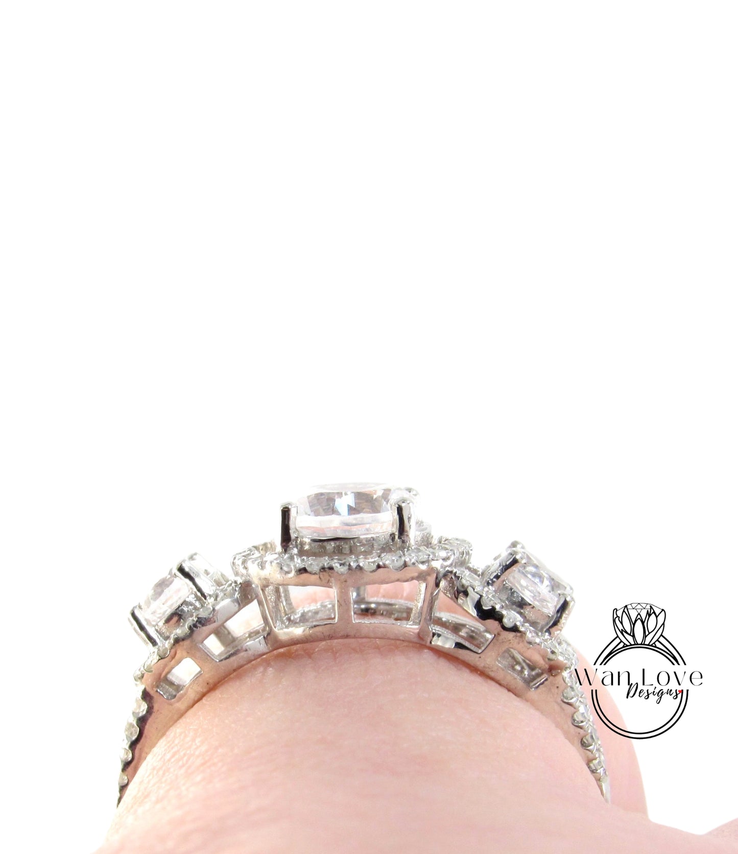 White Sapphire & Diamonds Round Triple Halo Engagement Ring, 1ct, 6mm, 3mm,-3 Gem stone gemstone, Anniversary Gift-Ready to Ship