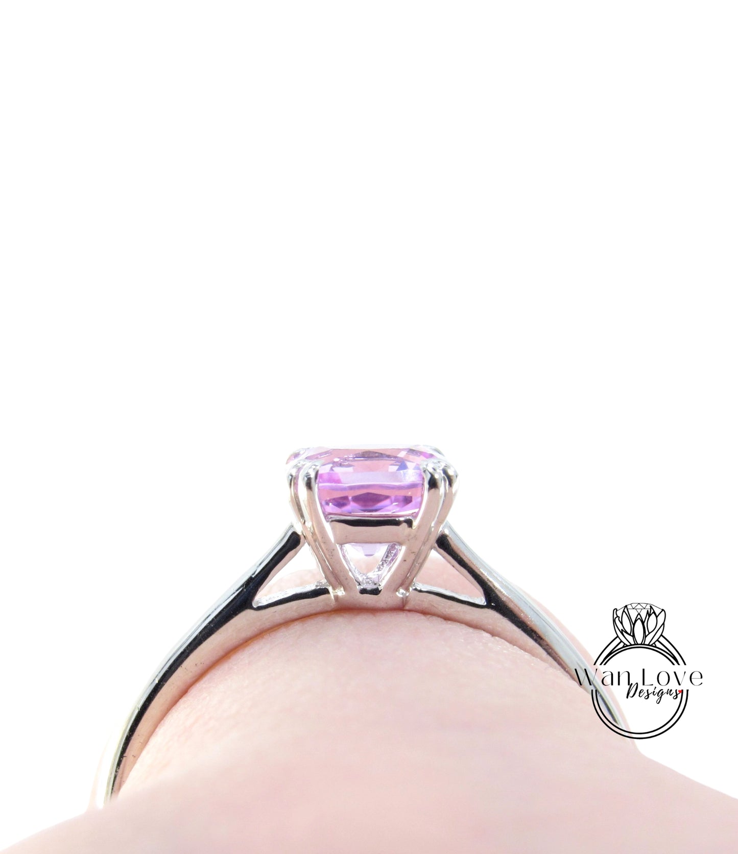 1.25ct Tapered Band Cushion Cut Pink Sapphire Solitaire Ring Cathedral, 4 Double Prongs, Pink Sapphire Engagement Ring, Ready to ship Ring
