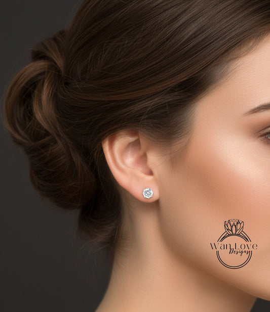 A close-up of a woman's face, focusing on her ear with a diamond earring.