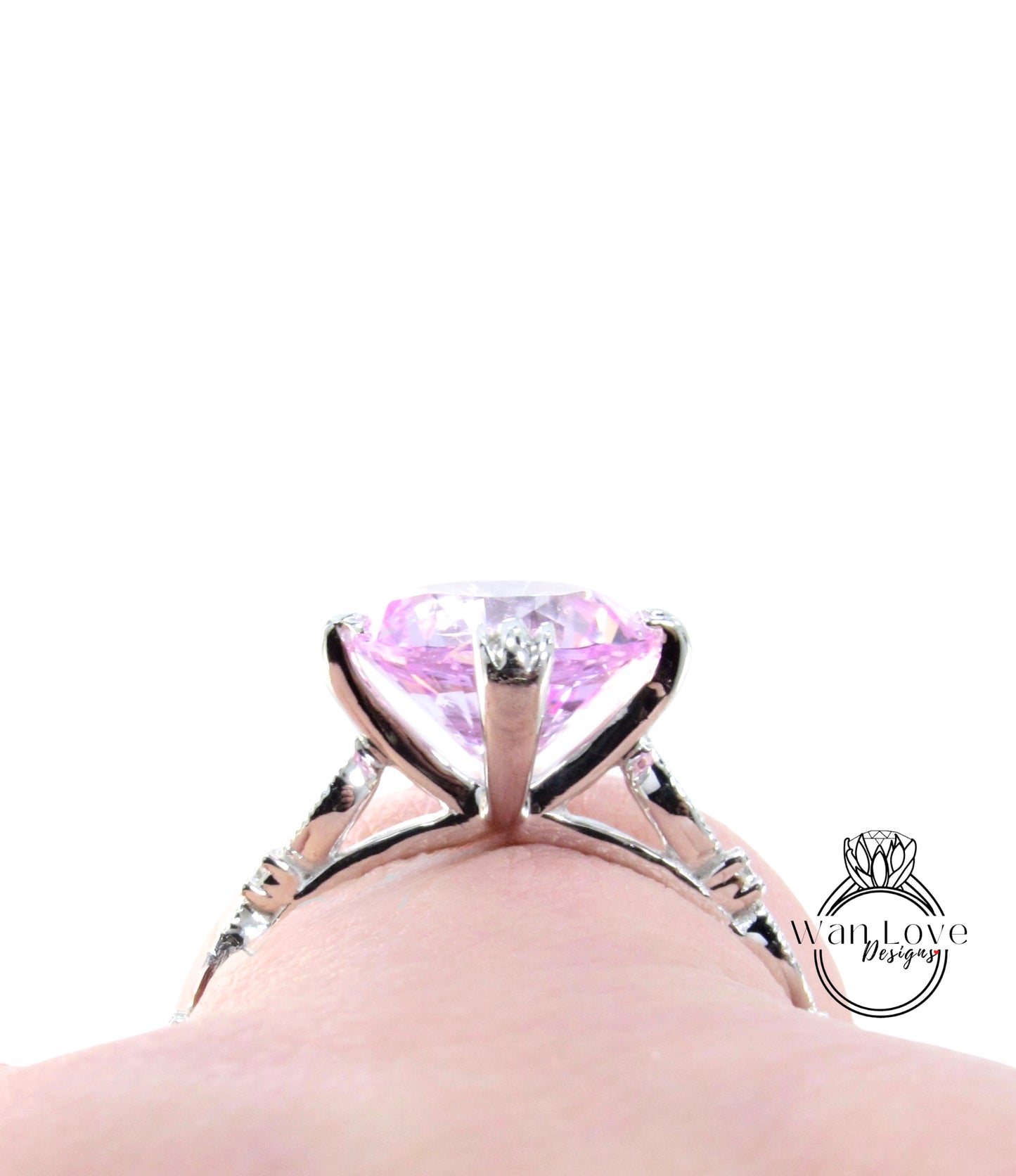 Set di anelli di fidanzamento con foglia di castone rotondo eternità con foglia Milgrain e zaffiro rosa chiaro, fede nuziale, regalo di anniversario da 2 ct 8 mm, pronto per la spedizione