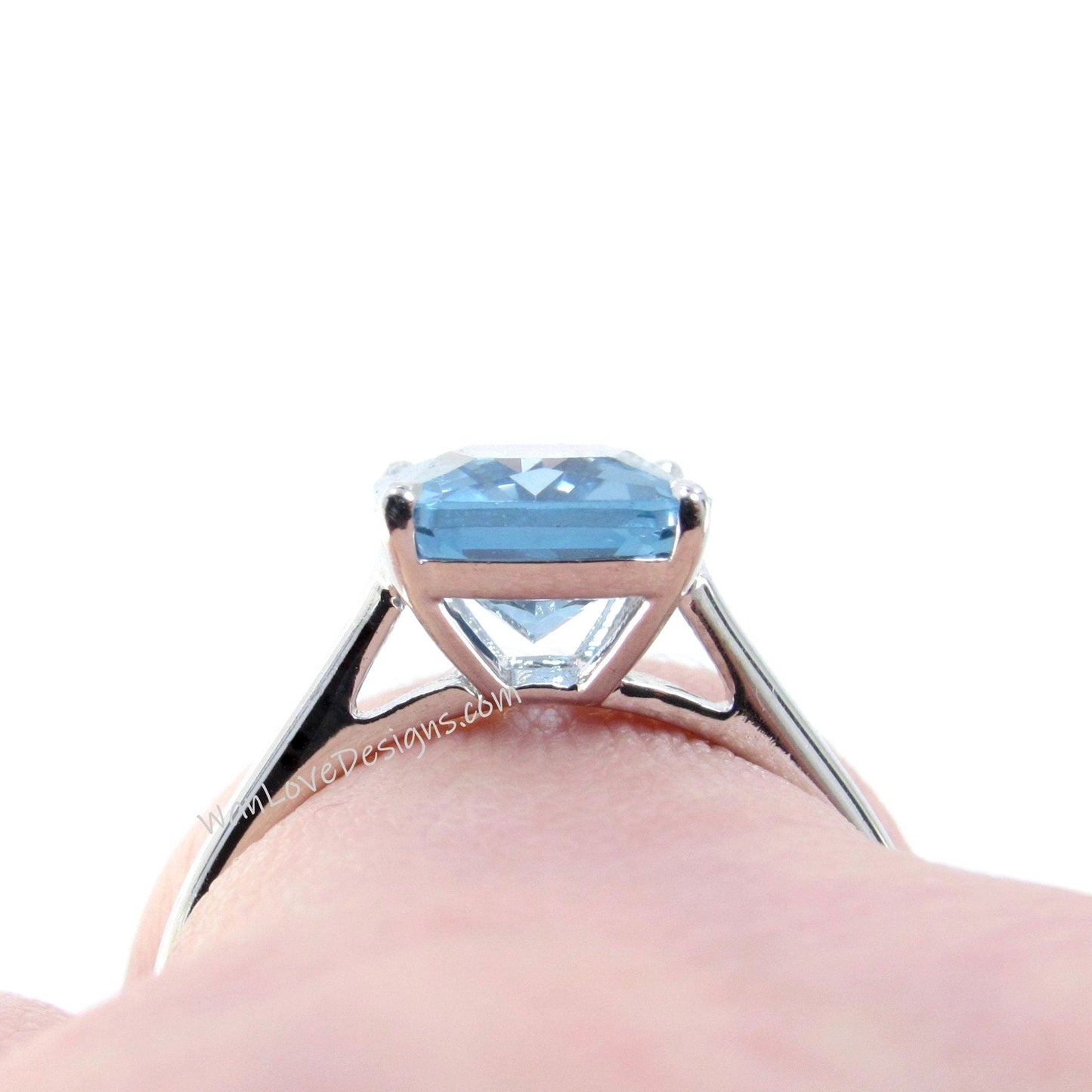 Aquamarine Light Blue Spinel Emerald cut Engagement Ring Solitaire Radiant 4ct 10x8mm promise bridal wedding Anniversary ring-Ready to ship Wan Love Designs