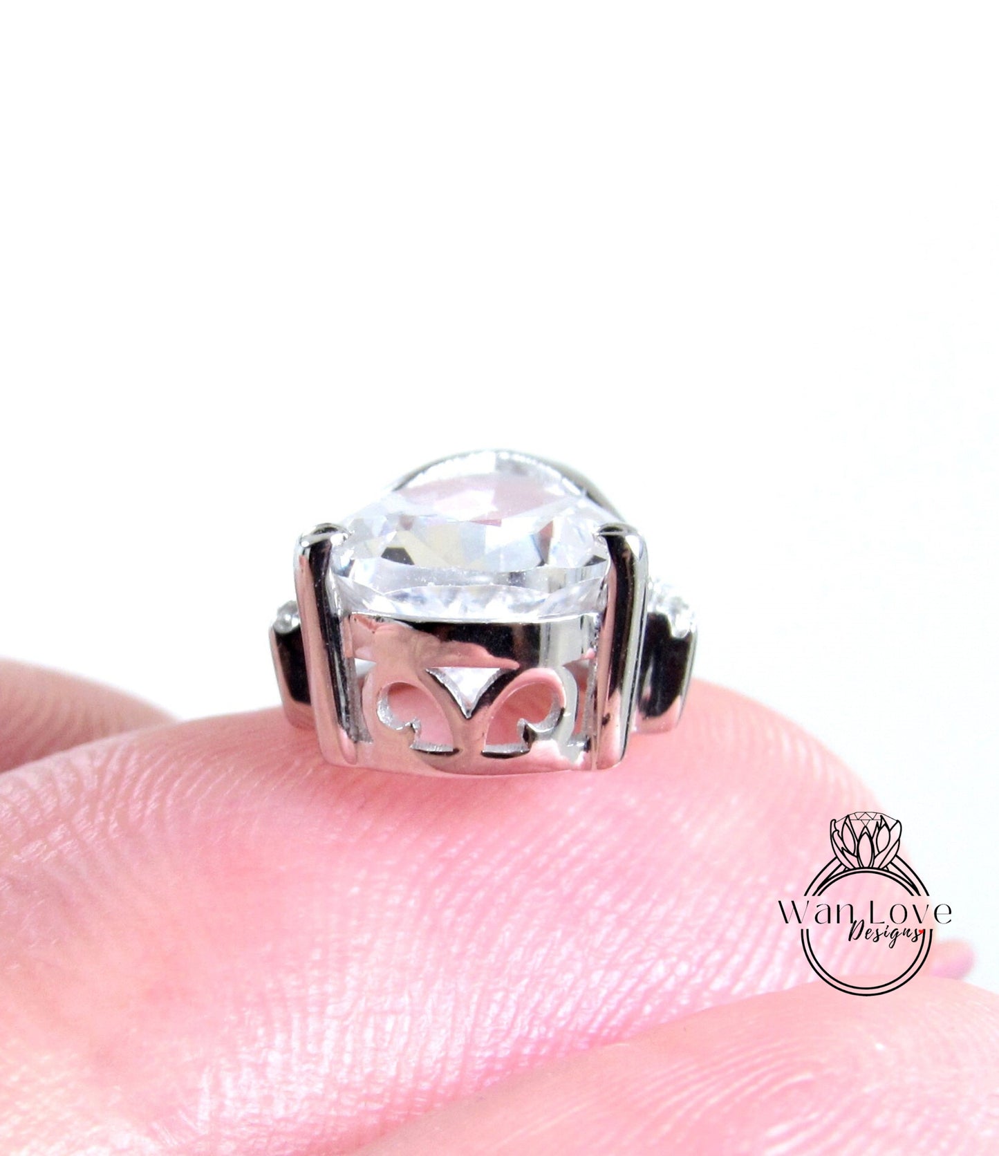 White Sapphire Pear Semi Bezel Half Halo Pendant Necklace 2ct 10x7mm Custom Wedding Anniversary Gift Ready to Ship