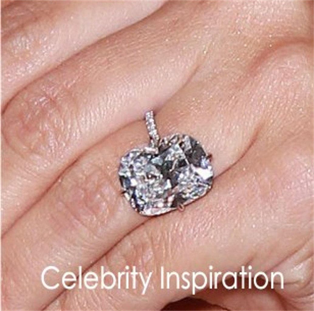 Cushion shaped Moissanite engagement ring white gold side Halo Unique Celebrity engagement ring women Moissanite wedding gift Ready to Ship Wan Love Designs