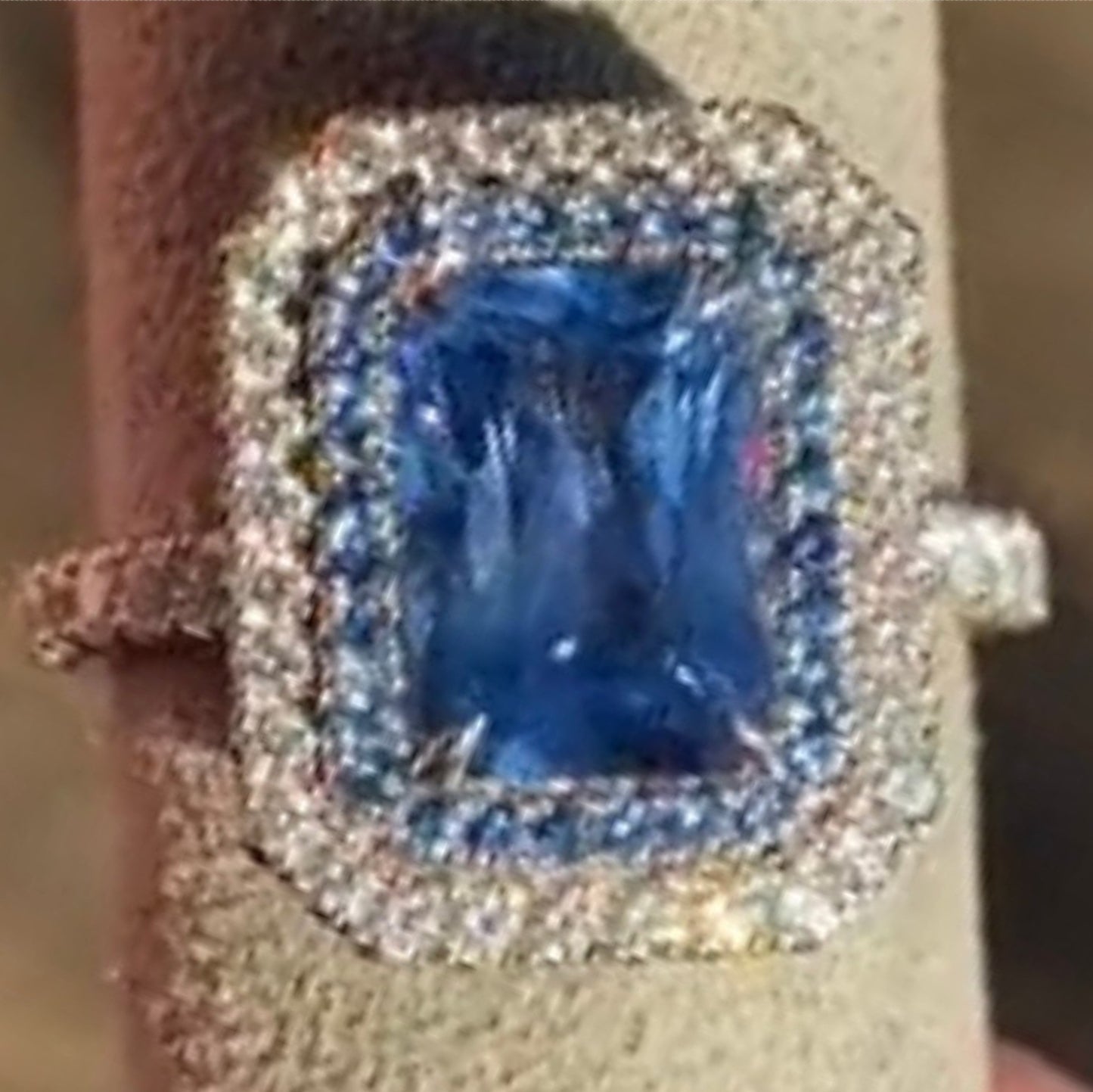 Custom for JGR Teal Aquamarine Color & Diamond Emerald 2 Double Halo Engagement Ring, Custom Wan Love Designs