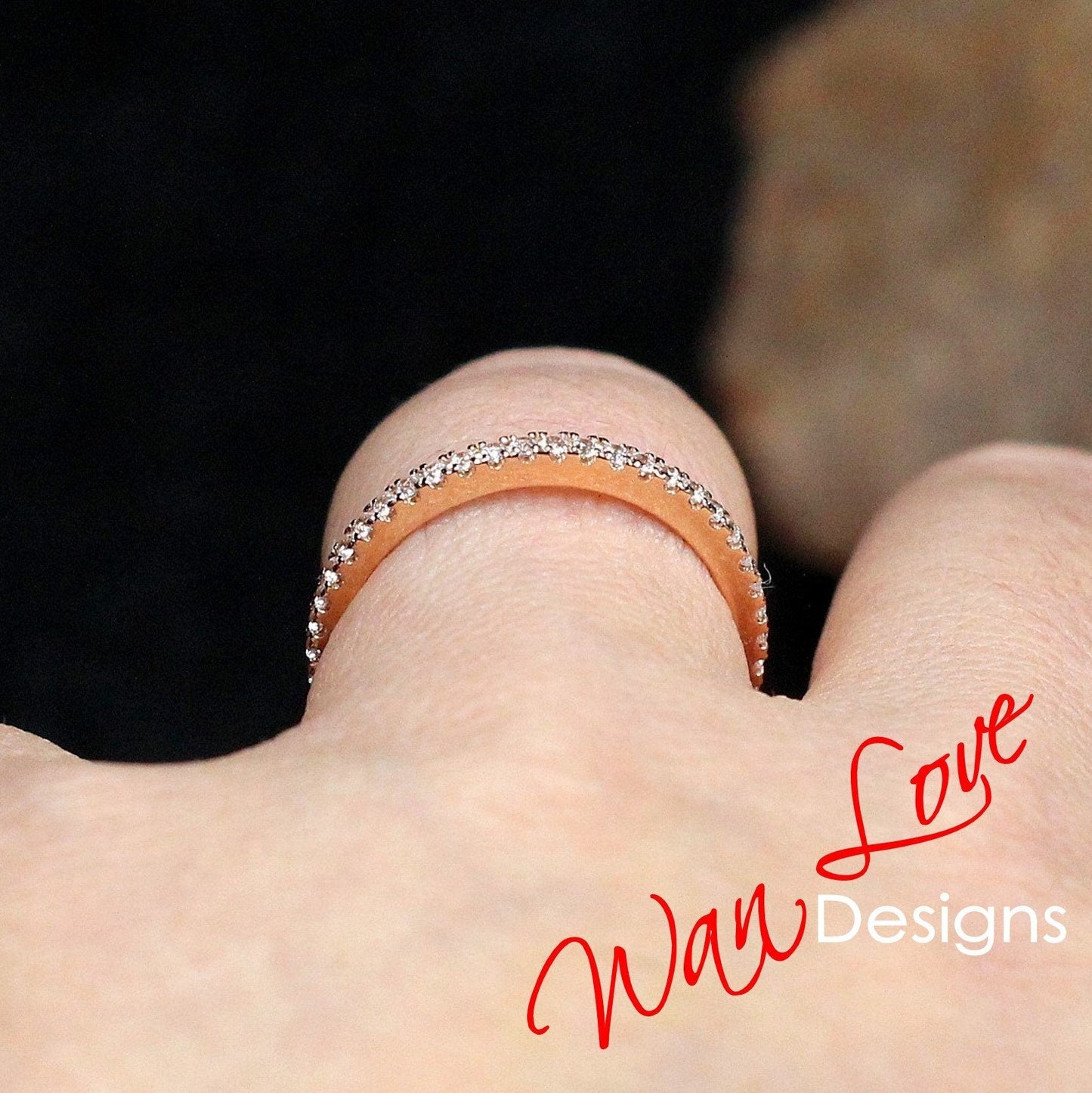 Diamond Almost Eternity Stacking 3/4 Eternity Wedding Band Ring 18k Rose Gold ring Engagement Anniversary promise ring 1.8mm, Ready to Ship Wan Love Designs