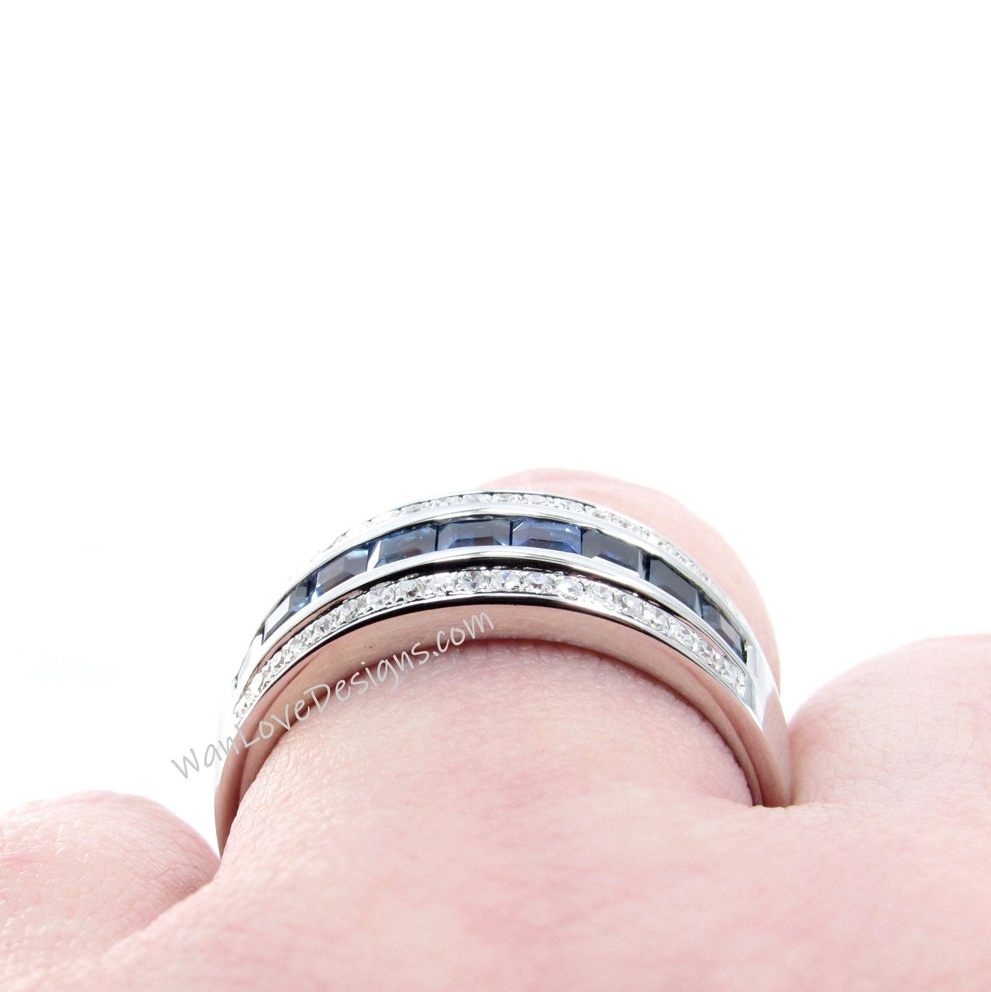 Diamond Men's Blue Sapphire Ring - Sapphire Ring Men - Sapphire Wedding Band - 3 row Band Sapphires - Unique Mens Band - Ring For Men -Ready Wan Love Designs