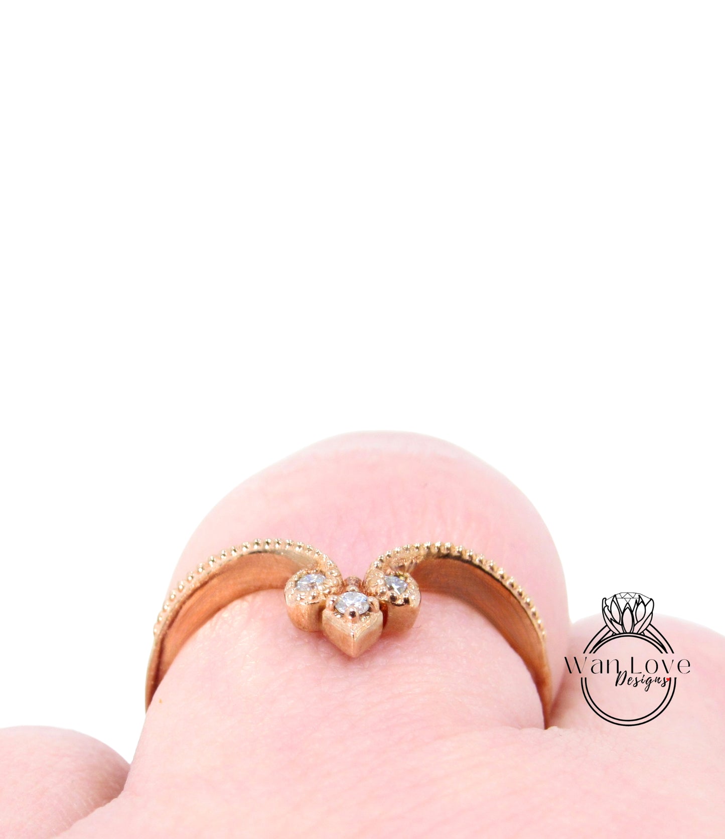 Anello di nidificazione con fede nuziale in zaffiro bianco Milgrain curvo sagomato Fleur de Lis Vintage stile antico rosa oro bianco, personalizzato, pronto per la spedizione