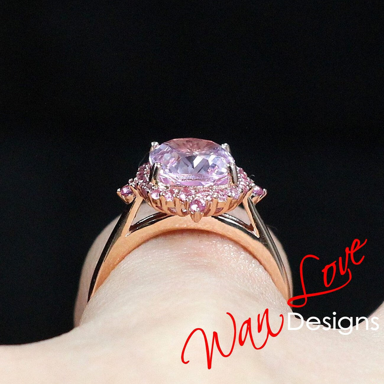 Light Pink Sapphire Elongated Cushion vintage engagement ring rose gold ring art deco ring Floral elongated cushion ring anniversary ring Wan Love Designs