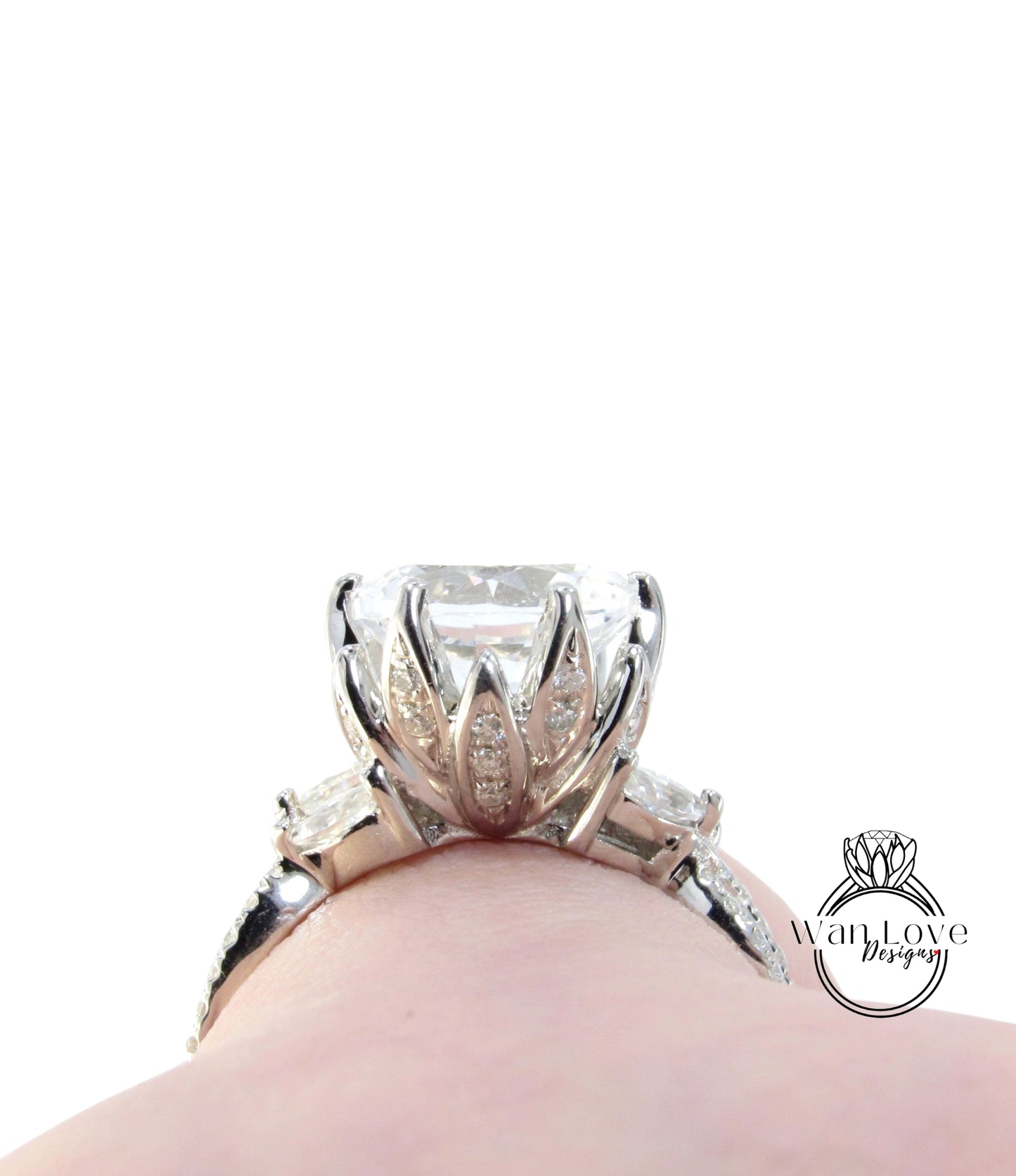 White Sapphire & Moissanite Lotus Flower Split Shank Marquise Engagement Ring Leaf Bridal Wedding Anniversary Gift-Ready to Ship