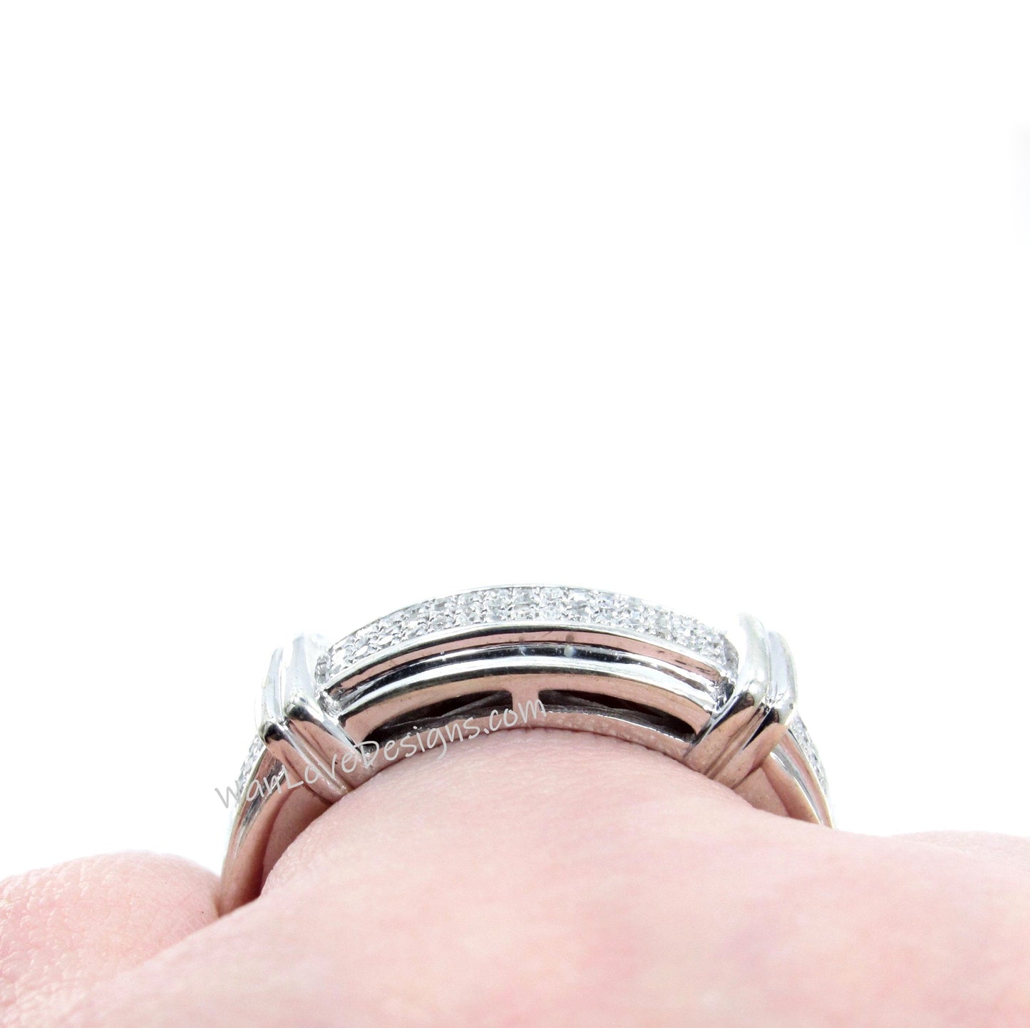 Mens White Diamond 3 Row Pave Wedding Band, Mans pave diamond Engagement Ring Anniversary Gift for him Promise Commitment Mans Ready to ship Wan Love Designs