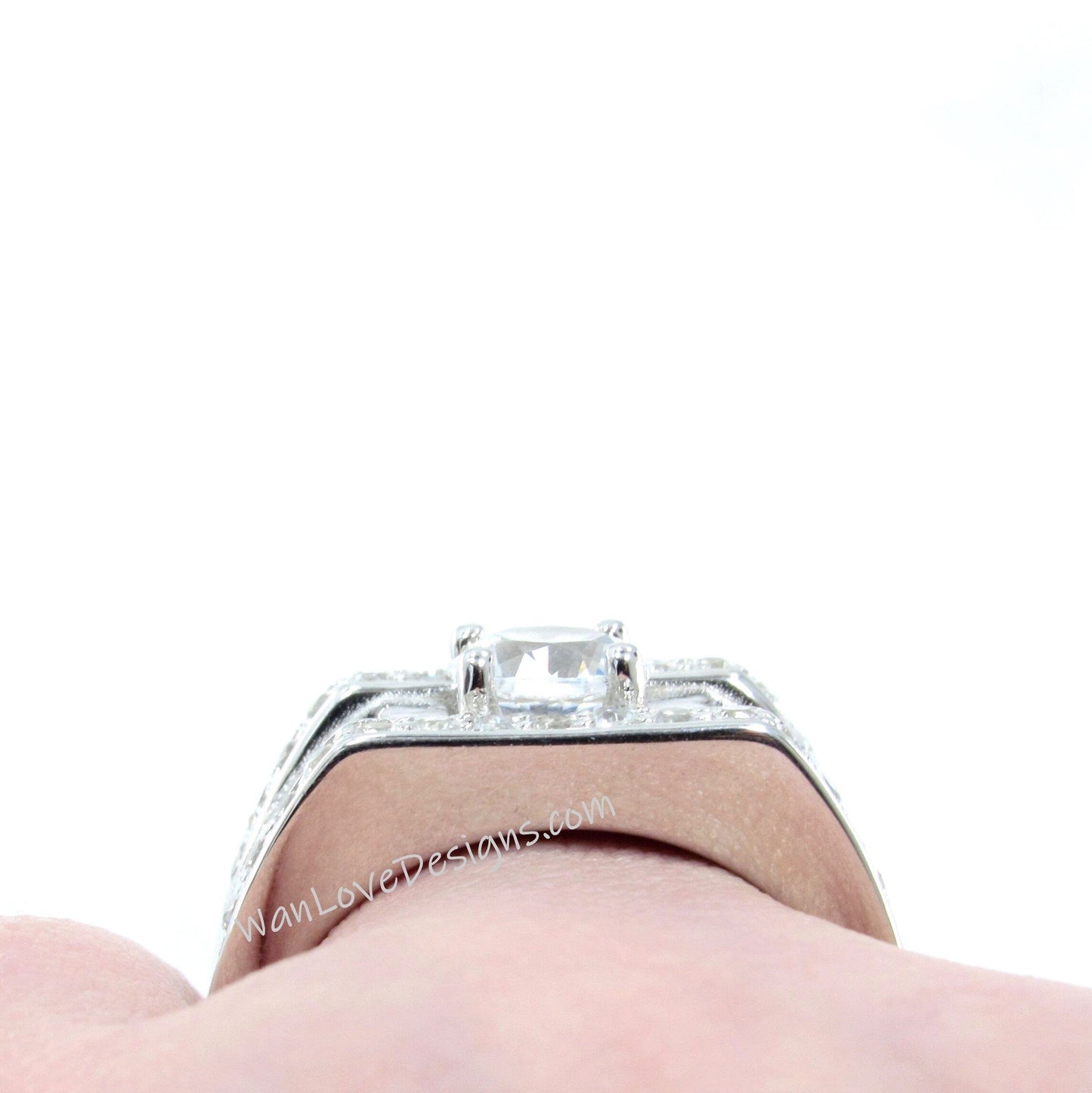 Mens White Sapphire Round 2 Double Rows Wedding Jewelry Band Commitment Engagement Ring 1ct 6mm Custom Ready to Ship Wan Love Designs