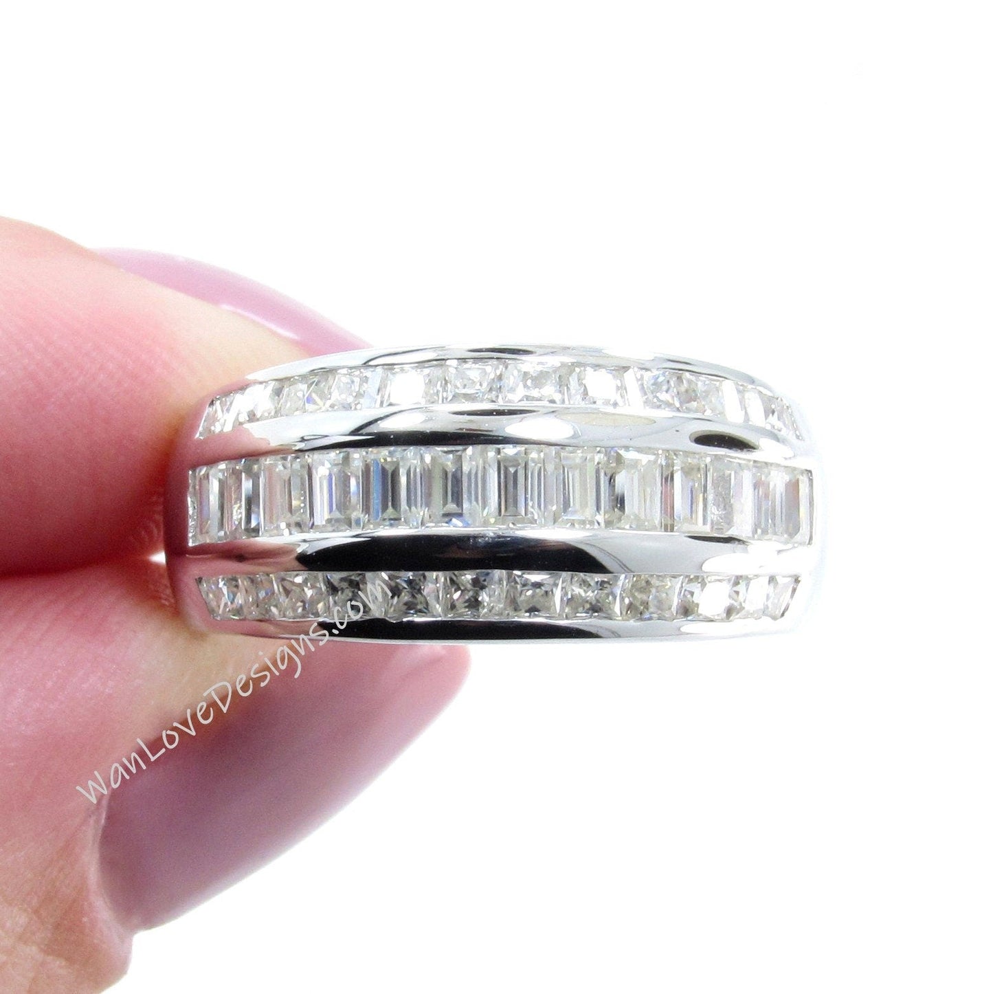 Moissanite Channel set Baguette Princess Wedding Band,Mans Ring,Custom,Engagement,Pinky,White Gold,Commitment,Anniversary Gift-Ready to Ship Wan Love Designs