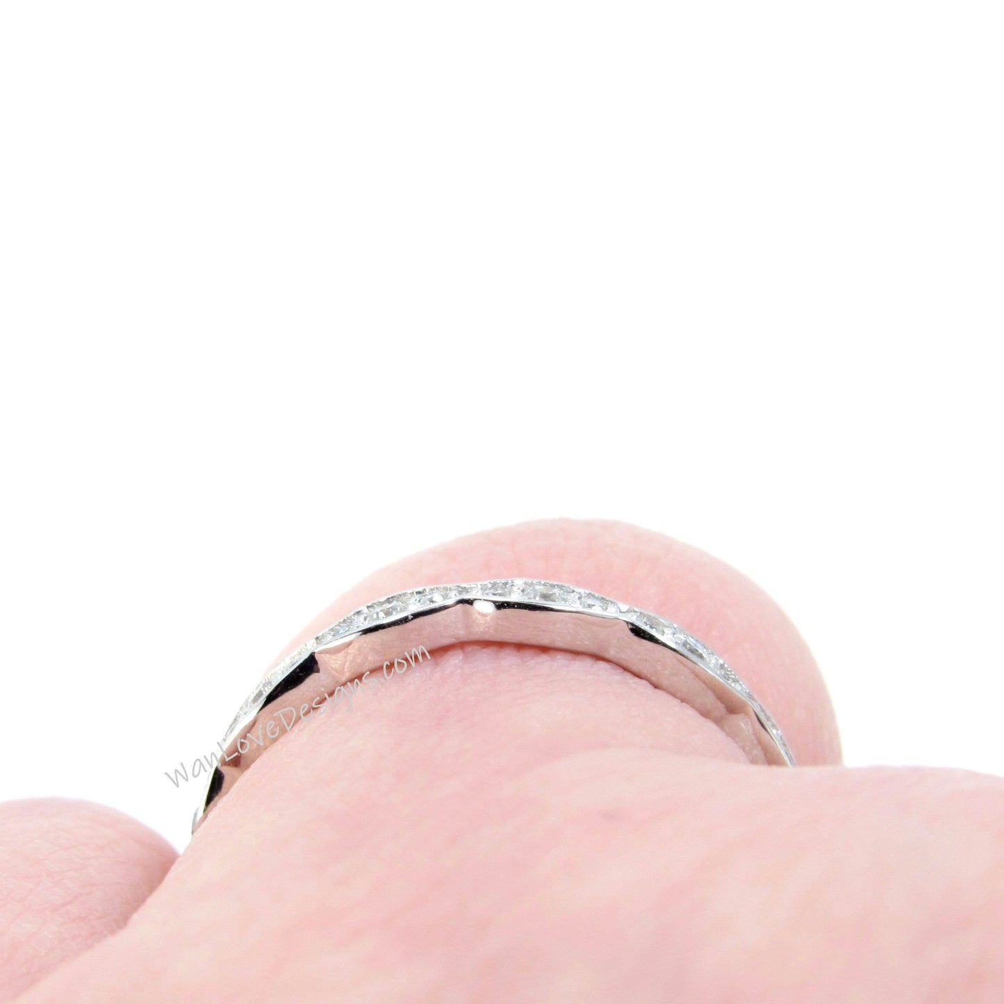 Moissanite Scalloped Smooth Edge Almost Eternity Moissanite Wedding Band Ring White or Rose bridal Anniversary wedding ring Gift for her Wan Love Designs