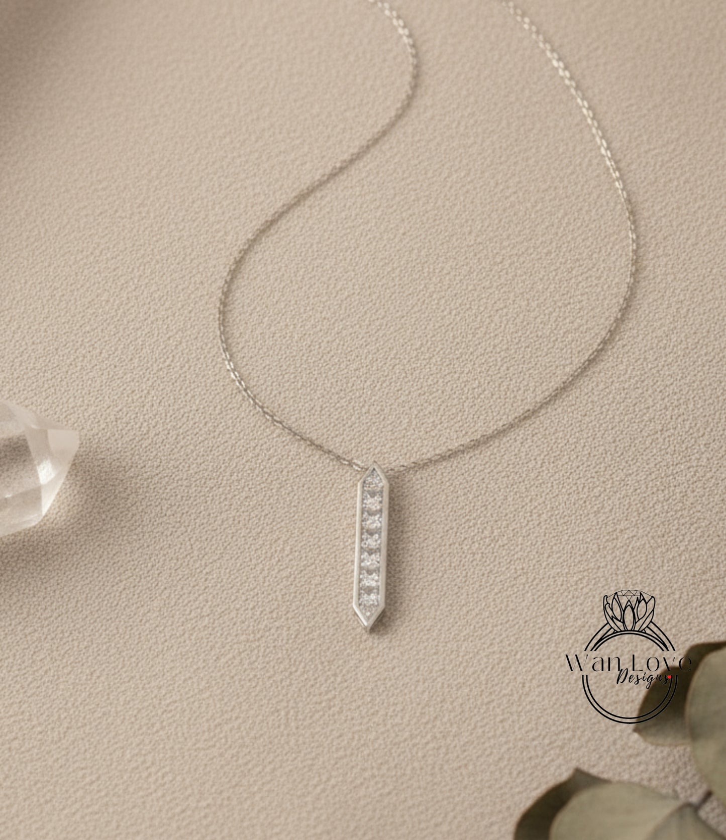 Collana con barra di Moissanite Orizzontale Verticale Est Ovest 2 Vie Principessa Trillion 8 gemme Fascino in oro bianco Regalo di anniversario personalizzato Pronto per la spedizione