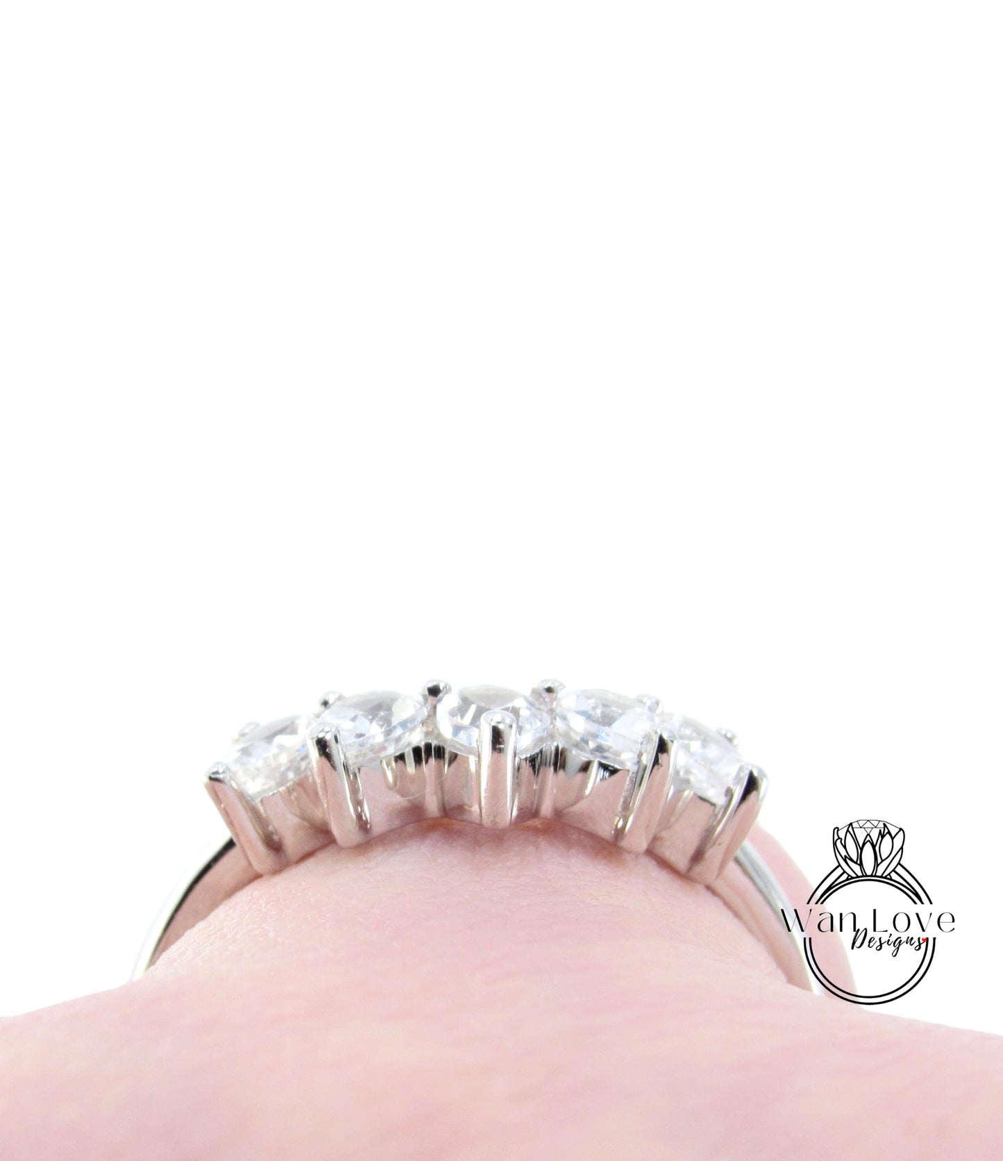 Ready to Ship White Gold Pear White Sapphire Minimalist Fan Tiara Nesting Ring