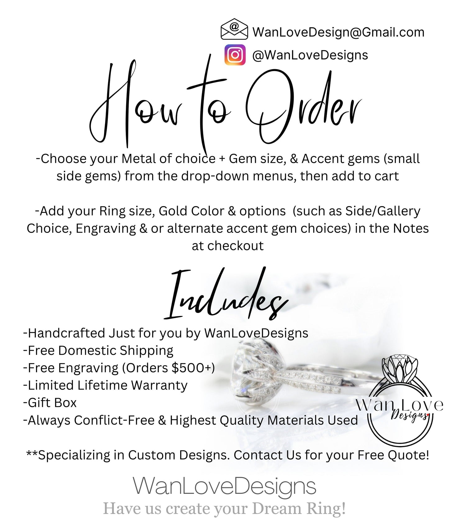 Personalize your Ring with a Custom Secret Birthstone or Special Gem or multiple gems Diamond Sapphire Emerald Ruby~Ask for a Custom Listing Wan Love Designs