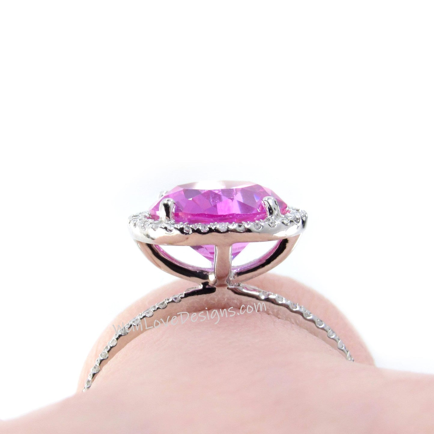 Pink Sapphire engagement ring unique round cut Vintage diamond halo wedding classical Bridal promise Anniversary ring wedding ring, Ready Wan Love Designs