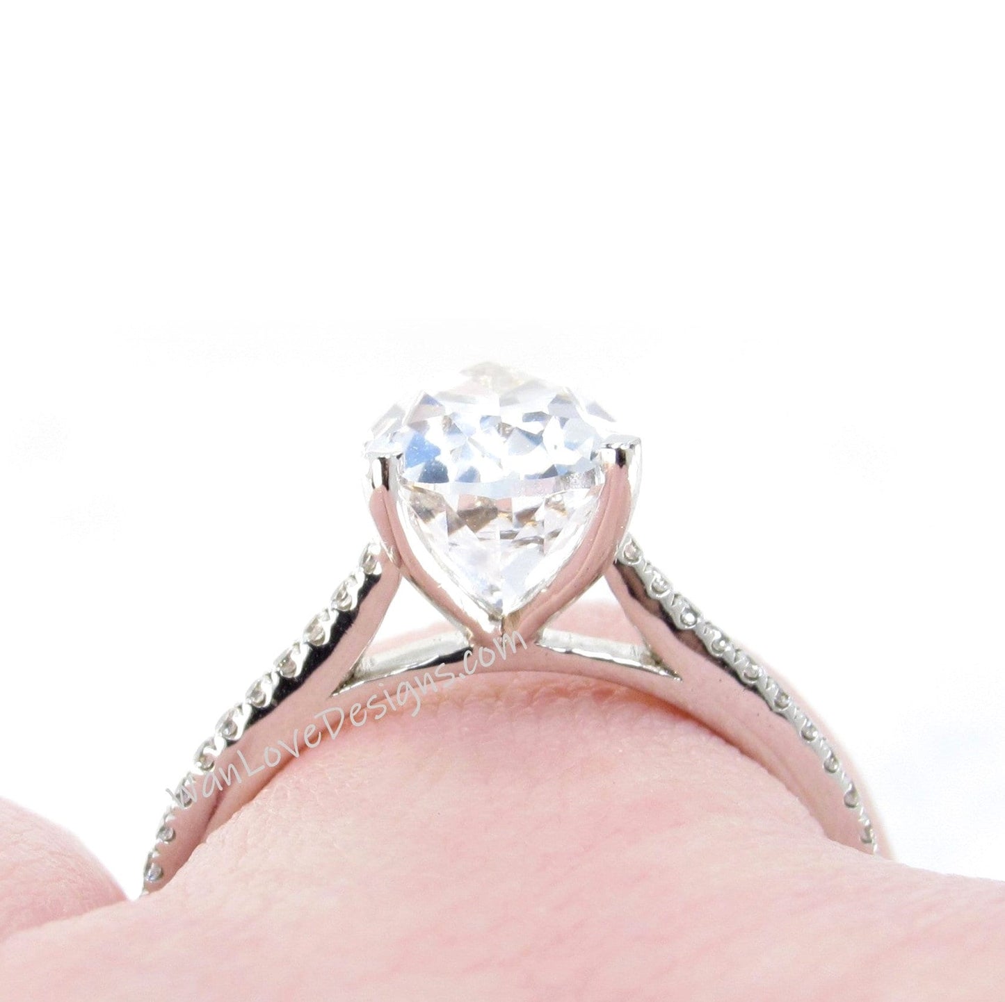 Ready to Ship Forever One Moissanite White Sapphire Engagement Ring, Pear, Cathedral, 2ct 10x7mm, White Gold, Wedding, Anniversary Gift Wan Love Designs