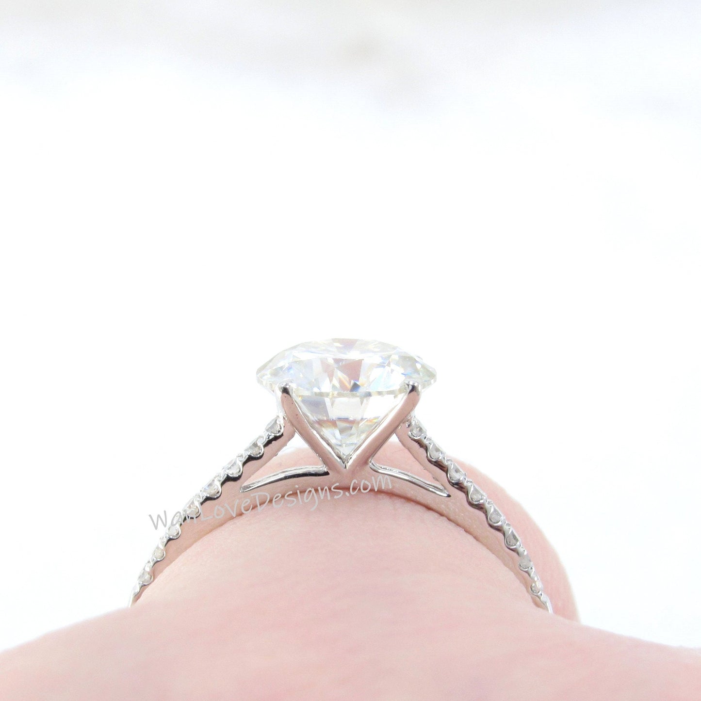 Round Cut 2 ct Moissanite Engagement Ring 14k White Gold Anniversary Ring Promise Bridal Ring Half Eternity Ring Art Deco Womens Ring, Ready Wan Love Designs