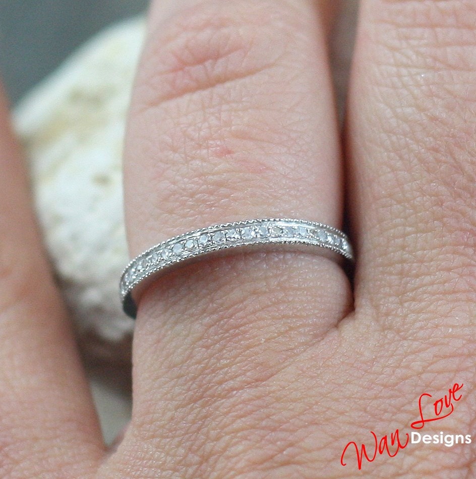 Sample Sale Ready to ship-Diamond Milgrain channel Wedding Band-half Eternity Stack Ring-925Silver Rhodium Yellow Rose Gold-Anniversary Gift