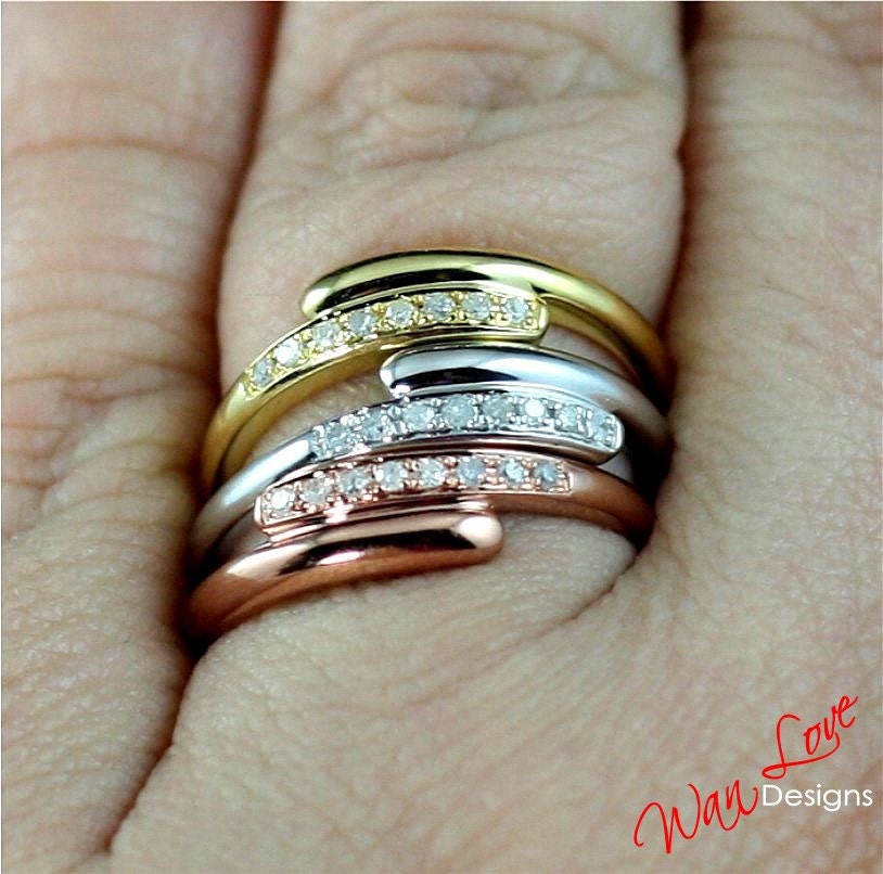 Sample Sale Ready to ship-Diamond Twist Twisted Stackable Wedding Band Ring-Silver white yellow rose gold-size 6.5-Engagement Wan Love Designs