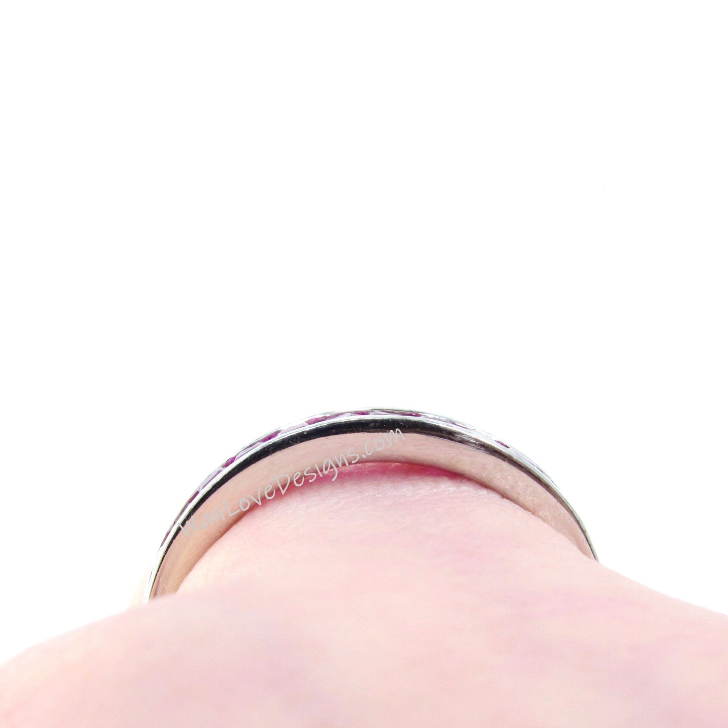 Sample Sale Ready to ship-Ruby Princess Half Eternity Channel Set Wedding Band, Stackable Ring, 925 Silver Rhodium, Anniversary Gift Wan Love Designs