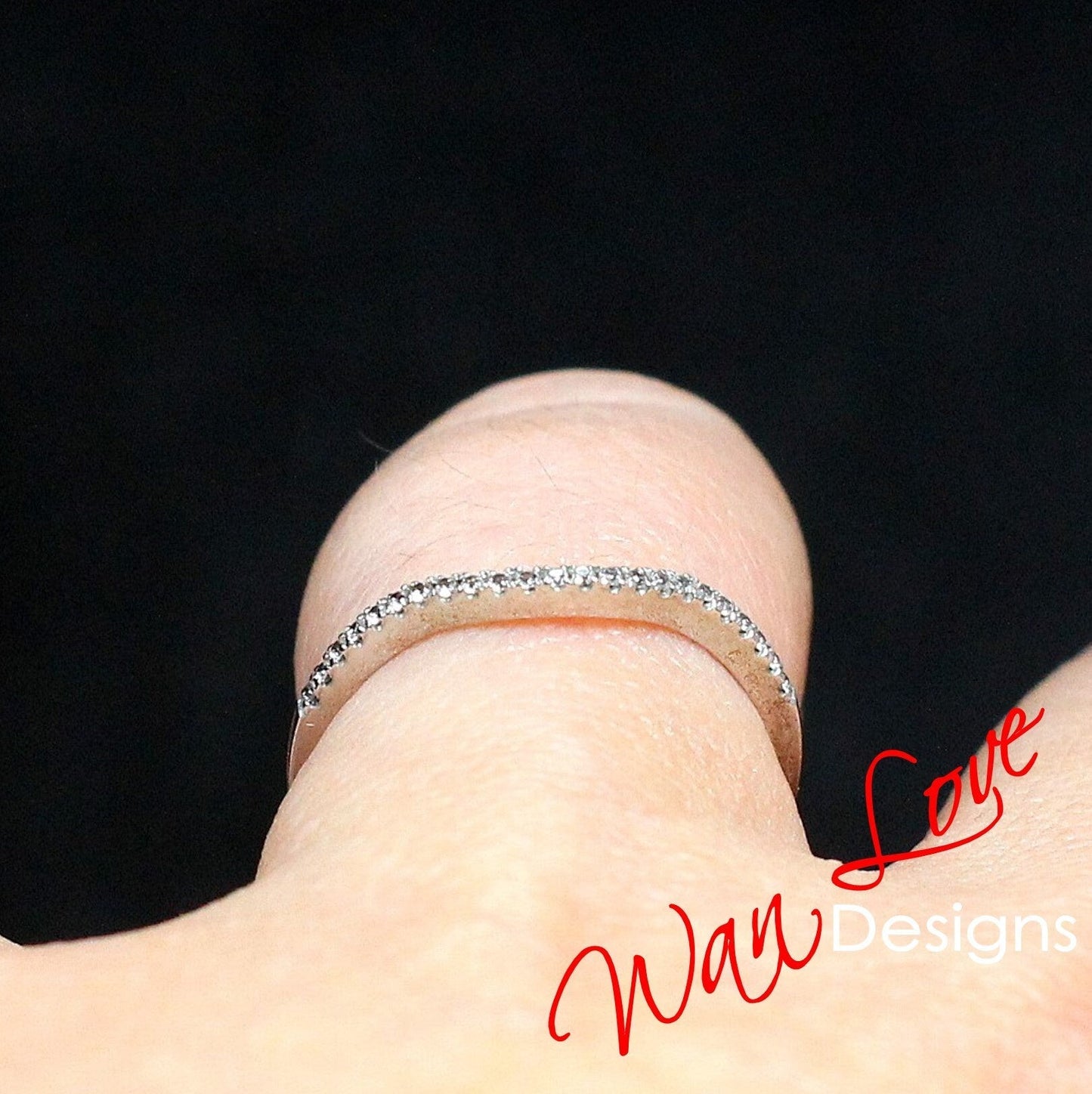 Sample Sale Ready to ship-White Sapphire Contoured Half Eternity Wedding Band-Stackable .22ct 925 Silver Rhodium-Sz 6.5-Anniversary Gift Wan Love Designs