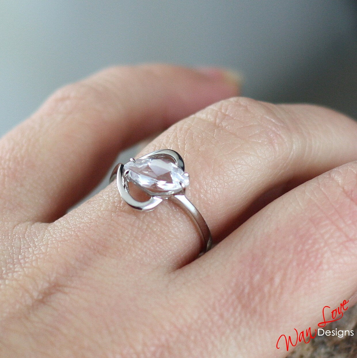 Sample Sale Ready to ship-White Sapphire Marquise Open heart Solitaire Engagement Ring-1.25ct-10x5mm-Silver Rhodium-Wedding-Anniversary Gift Wan Love Designs