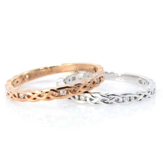 Celtic Knot Braided Diamond Wedding Ring Celtic Stacking Matching Ring Anniversary Gift For Women 14k Rose Gold Moissanite Diamond Band Wan Love Designs