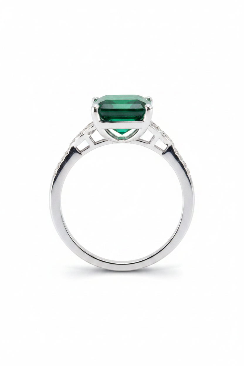 Anello di fidanzamento con nodo celtico smeraldo da 5 ct, anello con taglio smeraldo, anello in oro bianco, anello celtico, anello con diamanti, anello anniversario nuziale unico, nave pronta.