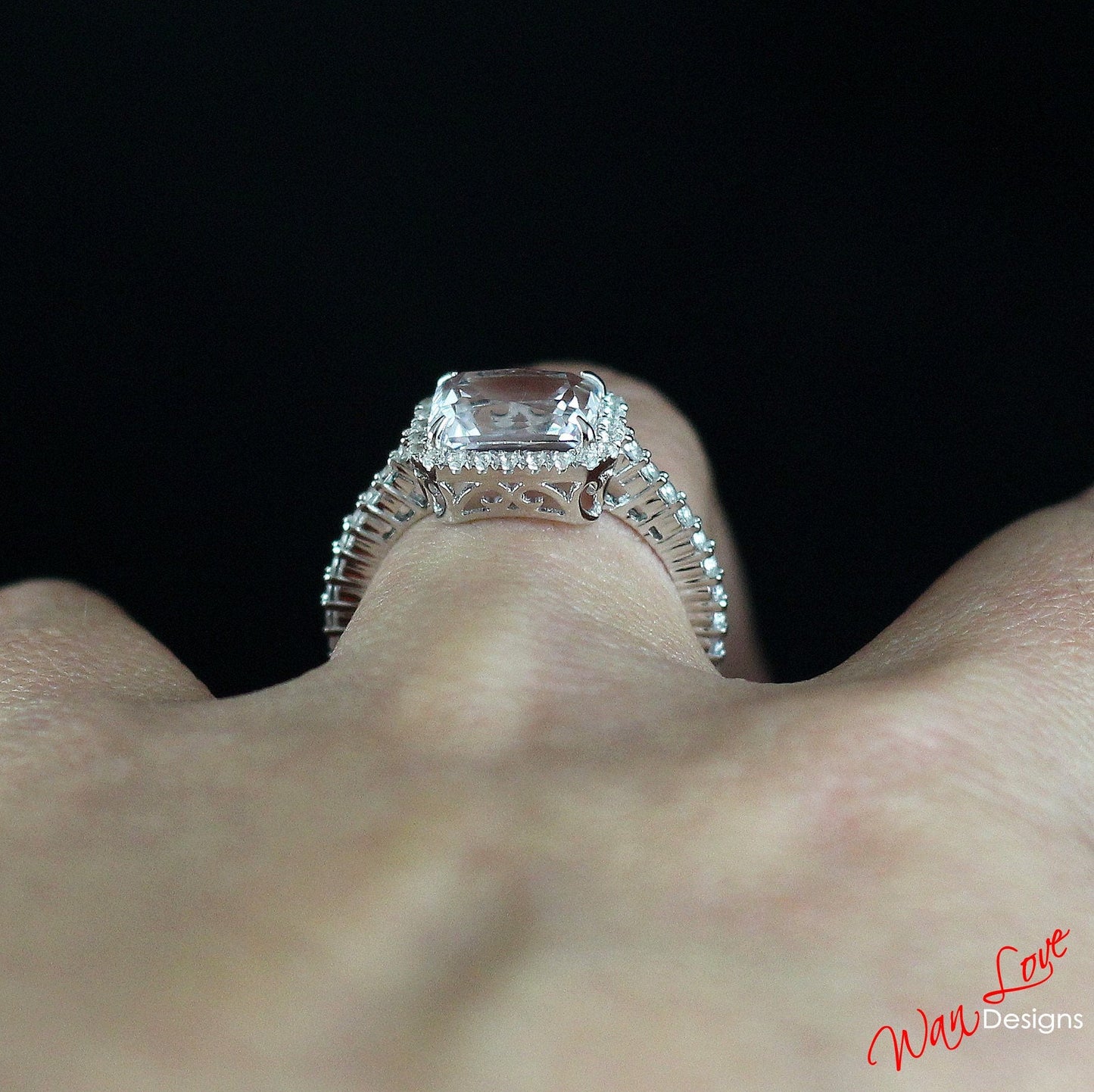 White Sapphire Halo East West Emerald Radiant Filigree Engagement Ring 3ct 9x7mm Bridal Wedding Ring Anniversary Gift Wedding-Ready to ship