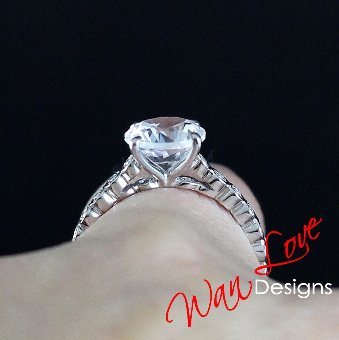 White Sapphire & Diamond 3/4 Eternity Round Bezel Engagement Ring-Cathedral-2ct-8mm-Wedding-Anniversary Gift-Ready to Ship