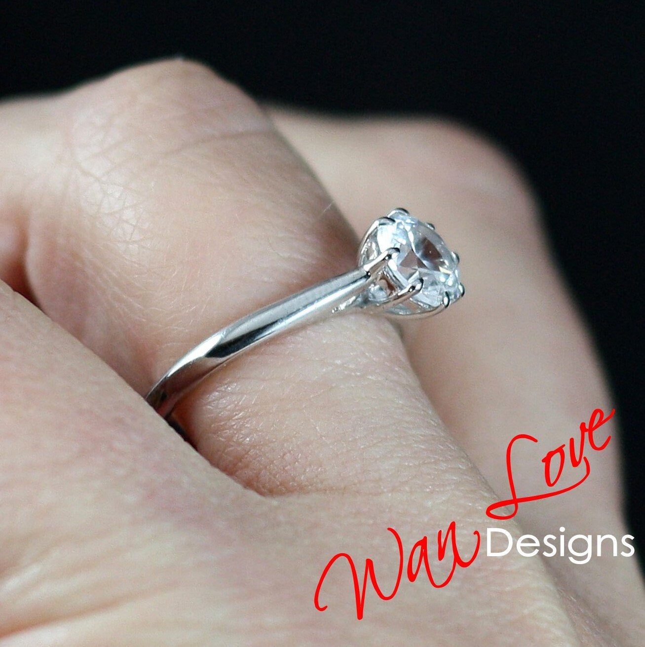 White Sapphire 8 prong Solitaire Engagement Ring Round 1.5ct round sapphire ring bridal wedding jewelry promise Anniversary ring Gift Ready