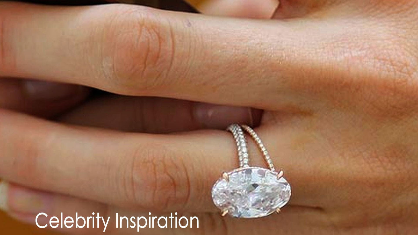 White Sapphire Black Diamond Oval cut engagement ring art deco 9ct bridal set antique diamond side hidden halo ring wedding anniversary band