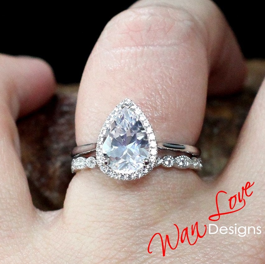 Pear Shaped White Sapphire Engagement Pear Cut White Sapphire