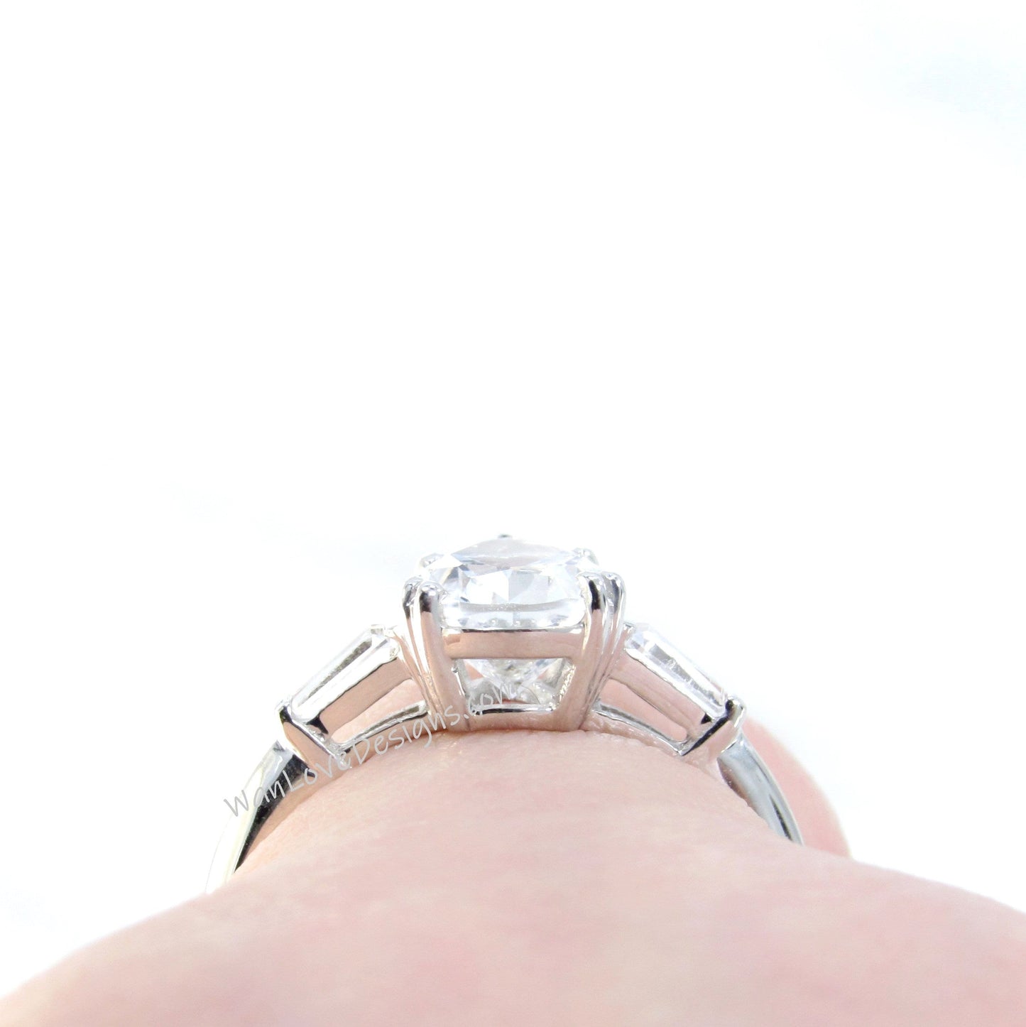 White Sapphire Pear Tapered Baguette Engagement Ring 3 Gemstone ring 2.5ct pear baguette ring White Gold Wedding Anniversary ring-Ready