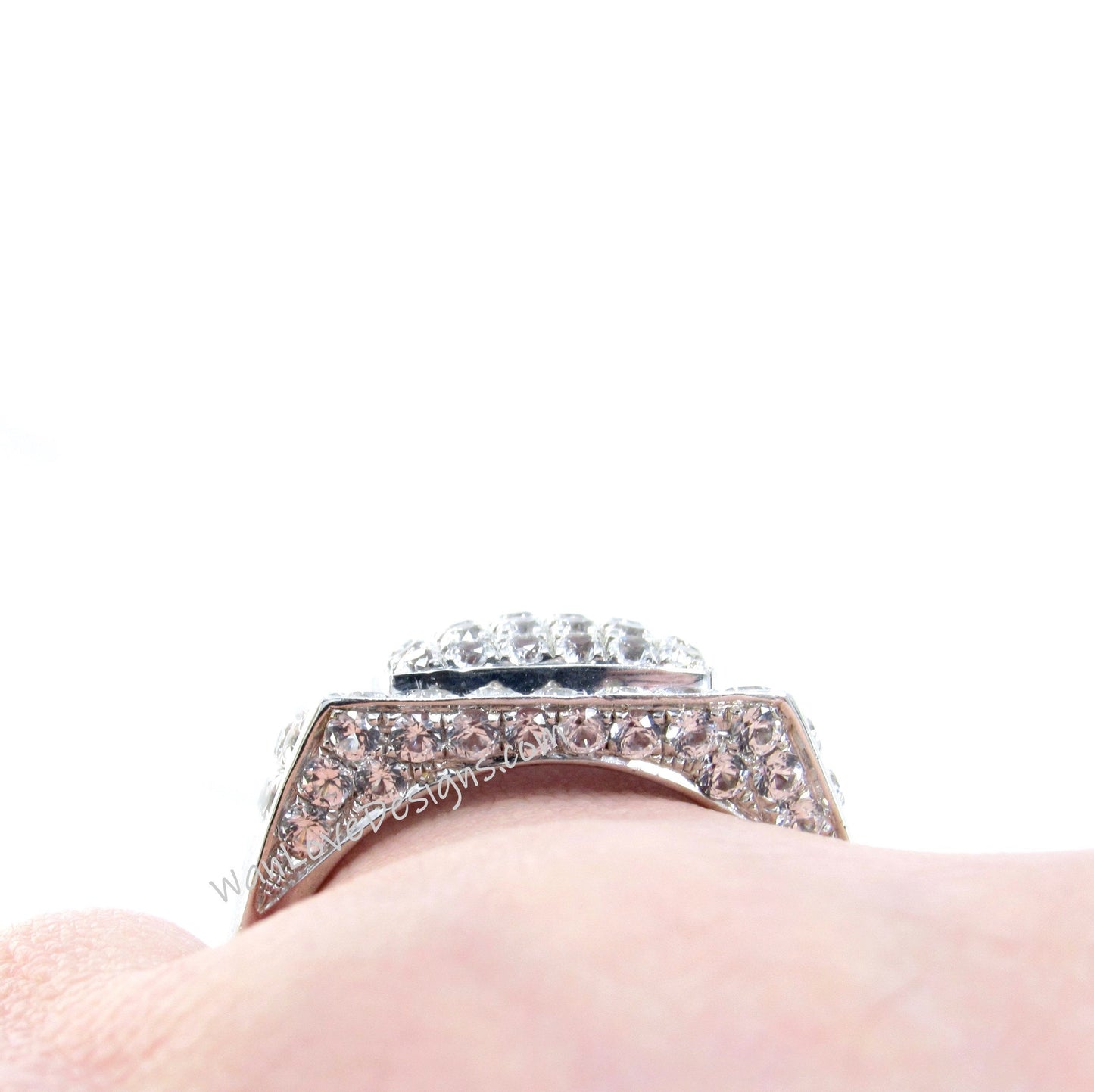 White Sapphire Large Pave Wedding Bands-Mens Ring-3.7ct 2mm-Silver Rhodium-Engagement-Pinky-Anniversary Gift-Thick Shank-Ready to ship