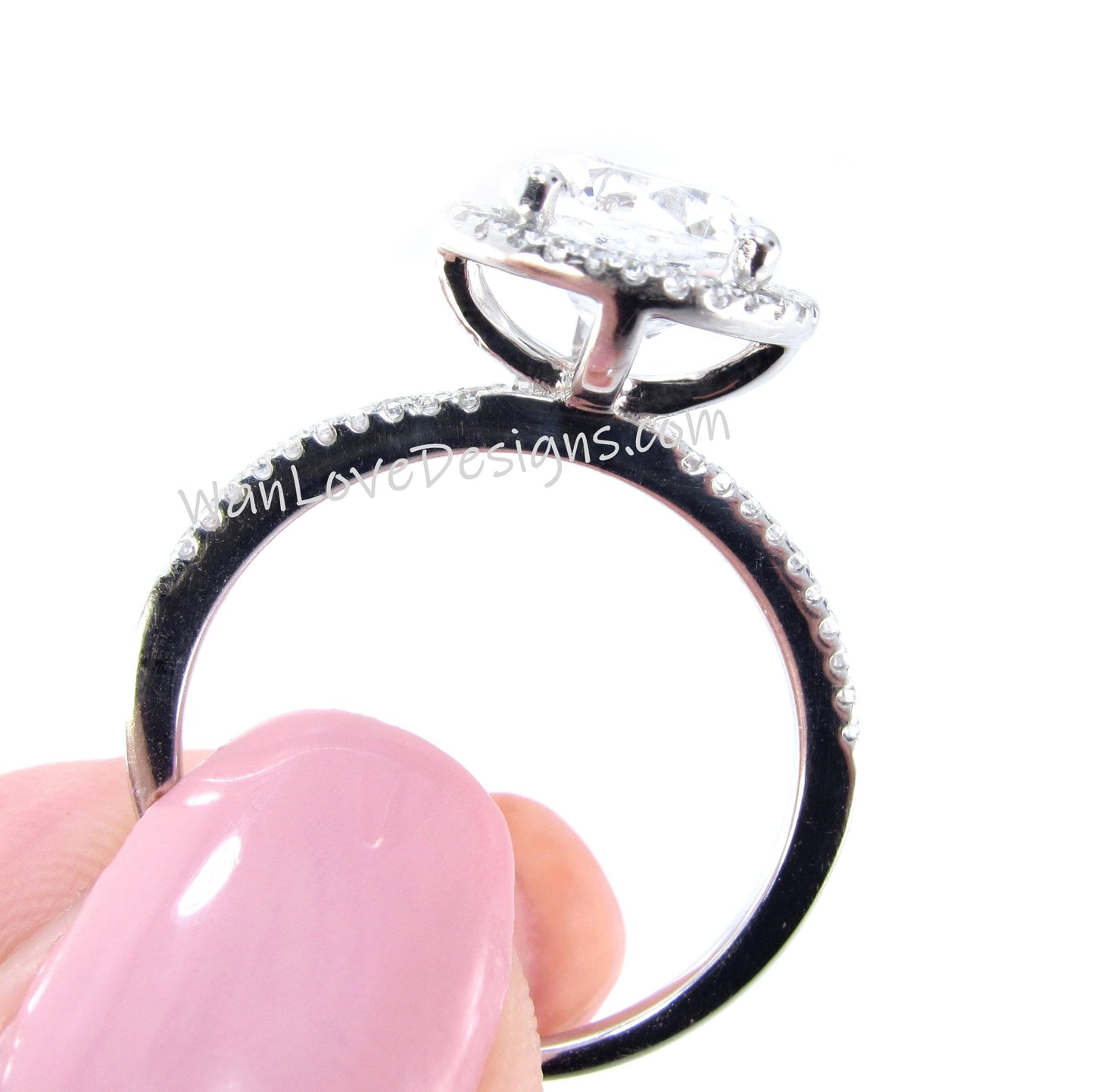 White Sapphire Round Halo Engagement Ring, 2ct, 8mm, 925 Silver w Rhodium, Wedding, Anniversary Gift, Basket, 2 Carat, Ready to Ship