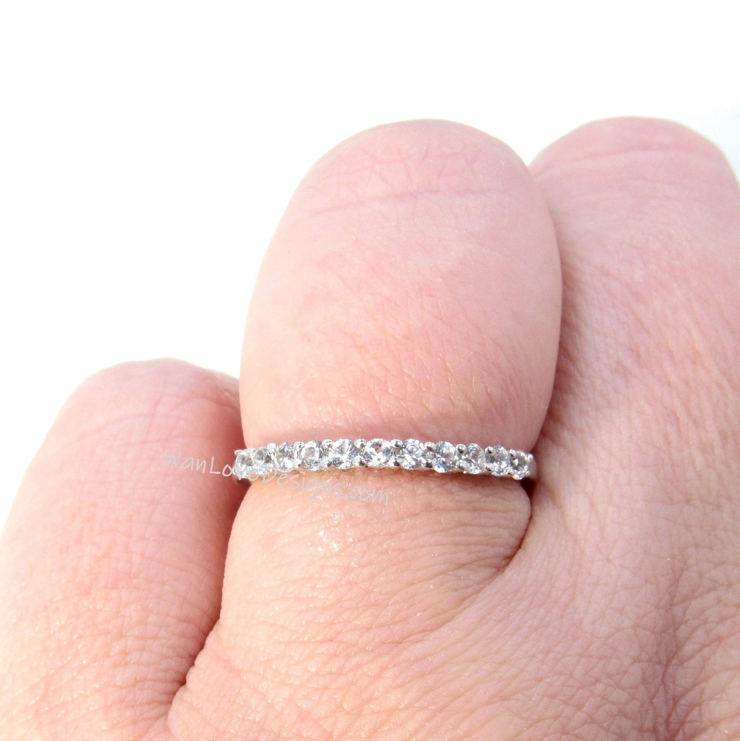White Sapphire Half Eternity Wedding Band white sapphire Stacking Ring dainty sapphire wedding ring bridal anniversary promise ring for her