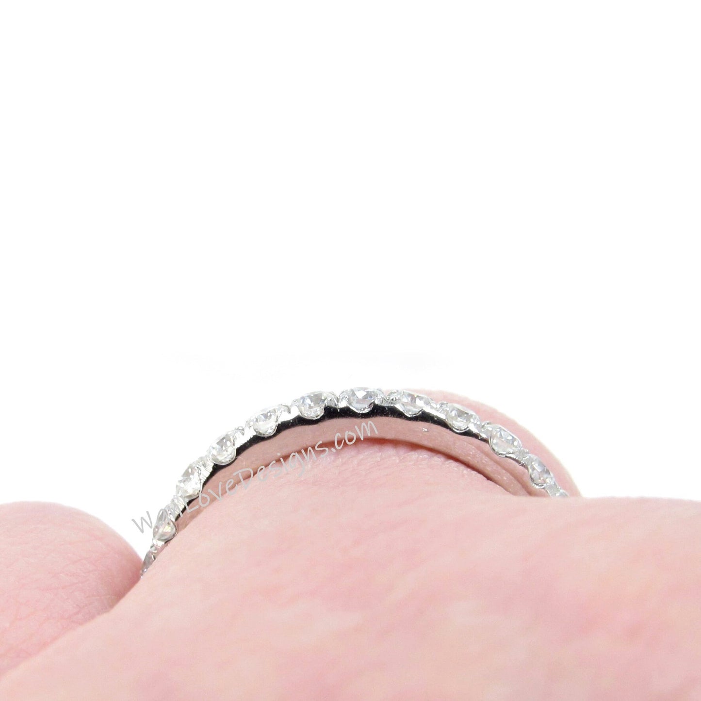 Vintage Moissanite wedding band almost eternity band art deco band white gold band vintage ring art deco band anniversary prong set ring