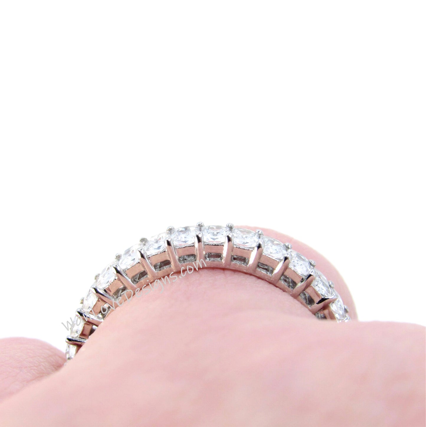 White Sapphire Emerald Radiant cut wedding Band 3/4 Almost Eternity Ring Art Deco Baguette White gold Anniversary promise ring Ready to Ship