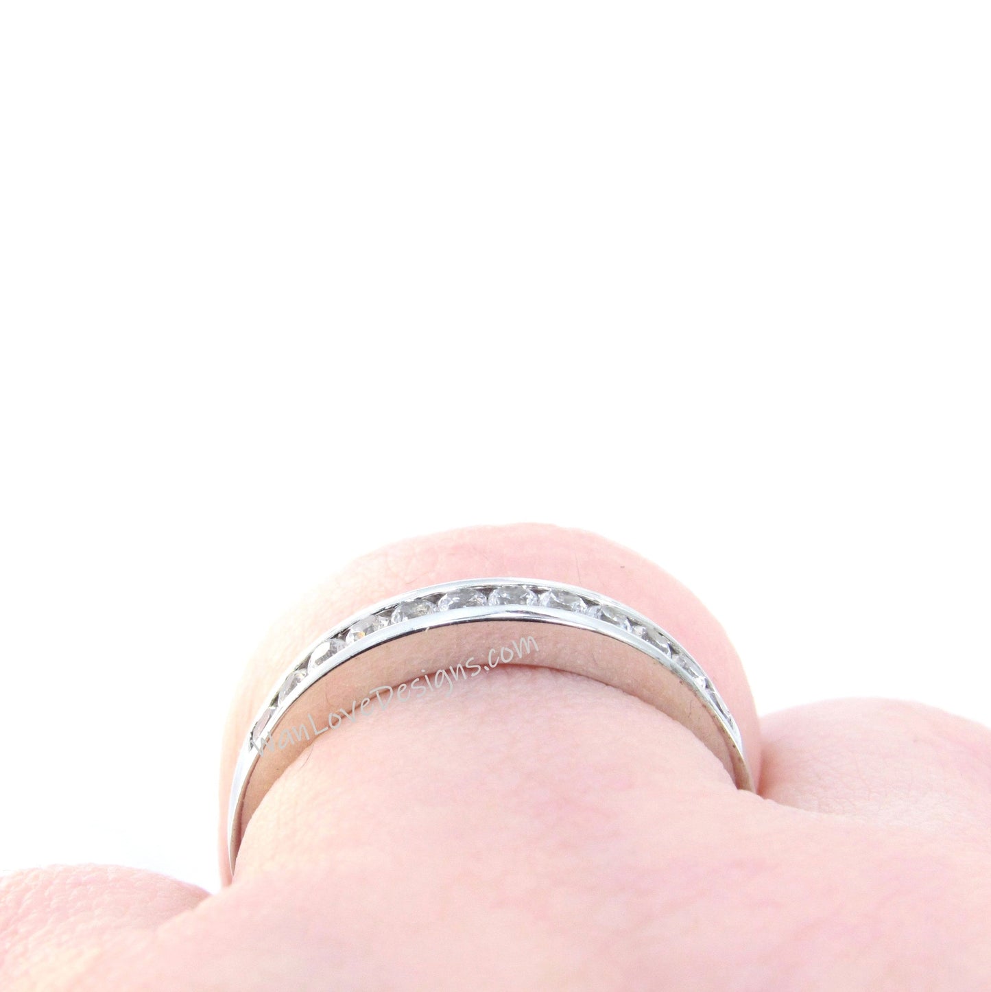 White Sapphire Channel Set Half Eternity Wedding Band Round cut Stacking Ring, Anniversary Gift, Custom-Ready to ship