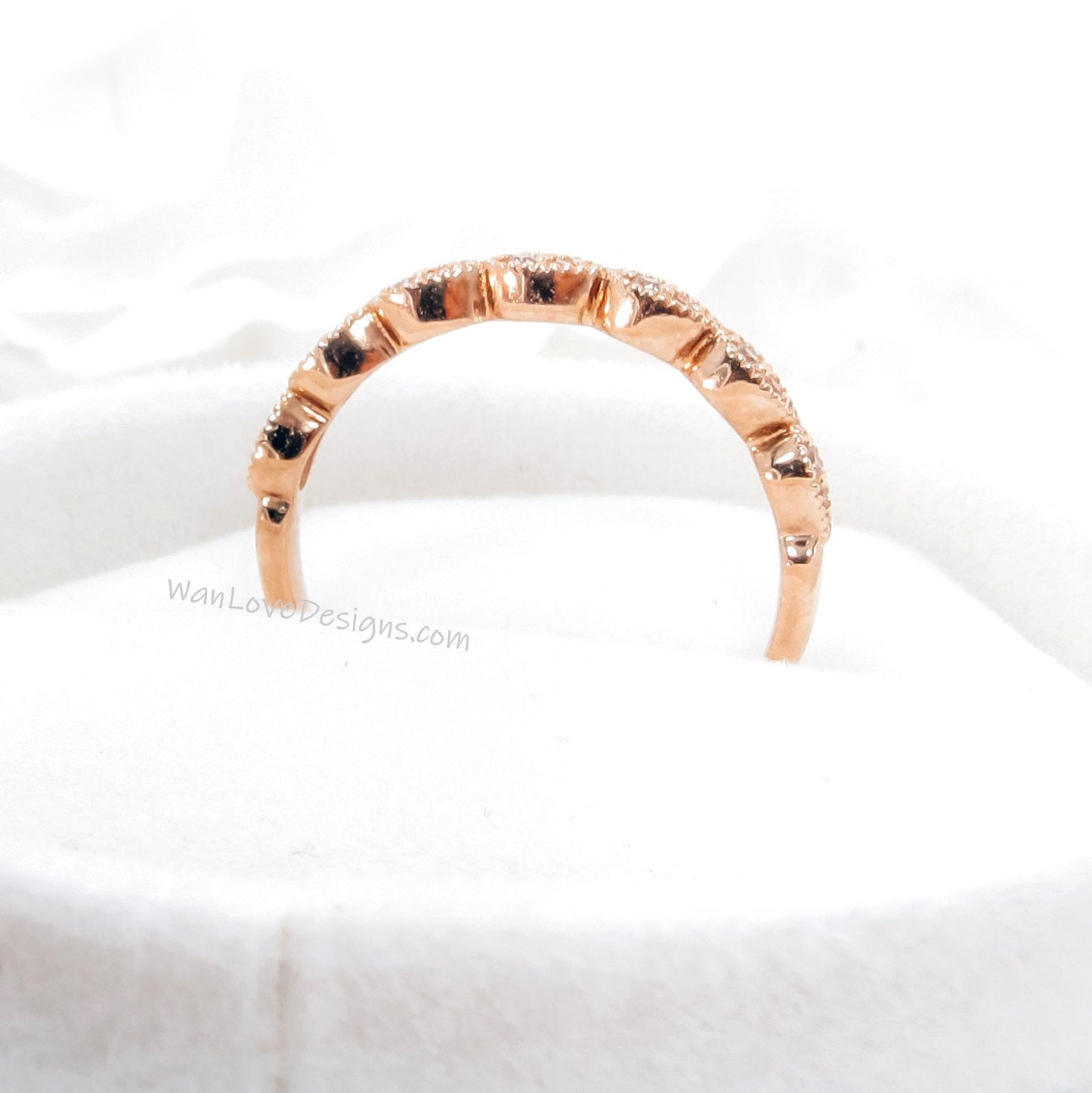 vintage Rose gold wedding band women white sapphire ring Antique Bridal milgrain pear Matching band Stacking Anniversary Promise Ready Ship