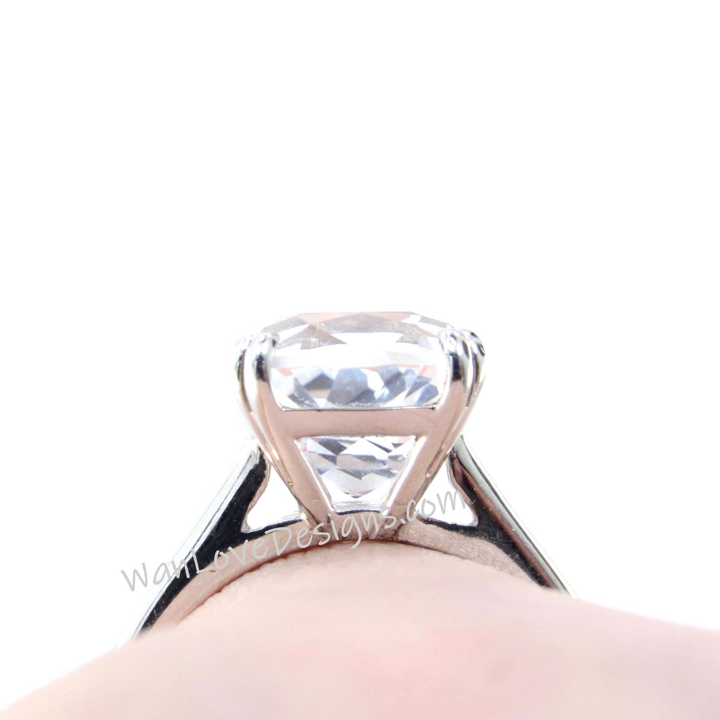 White Sapphire Cushion Engagement Ring, 4 Double Prong Fancy sparkle cut Solitaire, 3.5 4 ct, 9mm, 925 Silver Rhodium Wedding, Ready to Ship