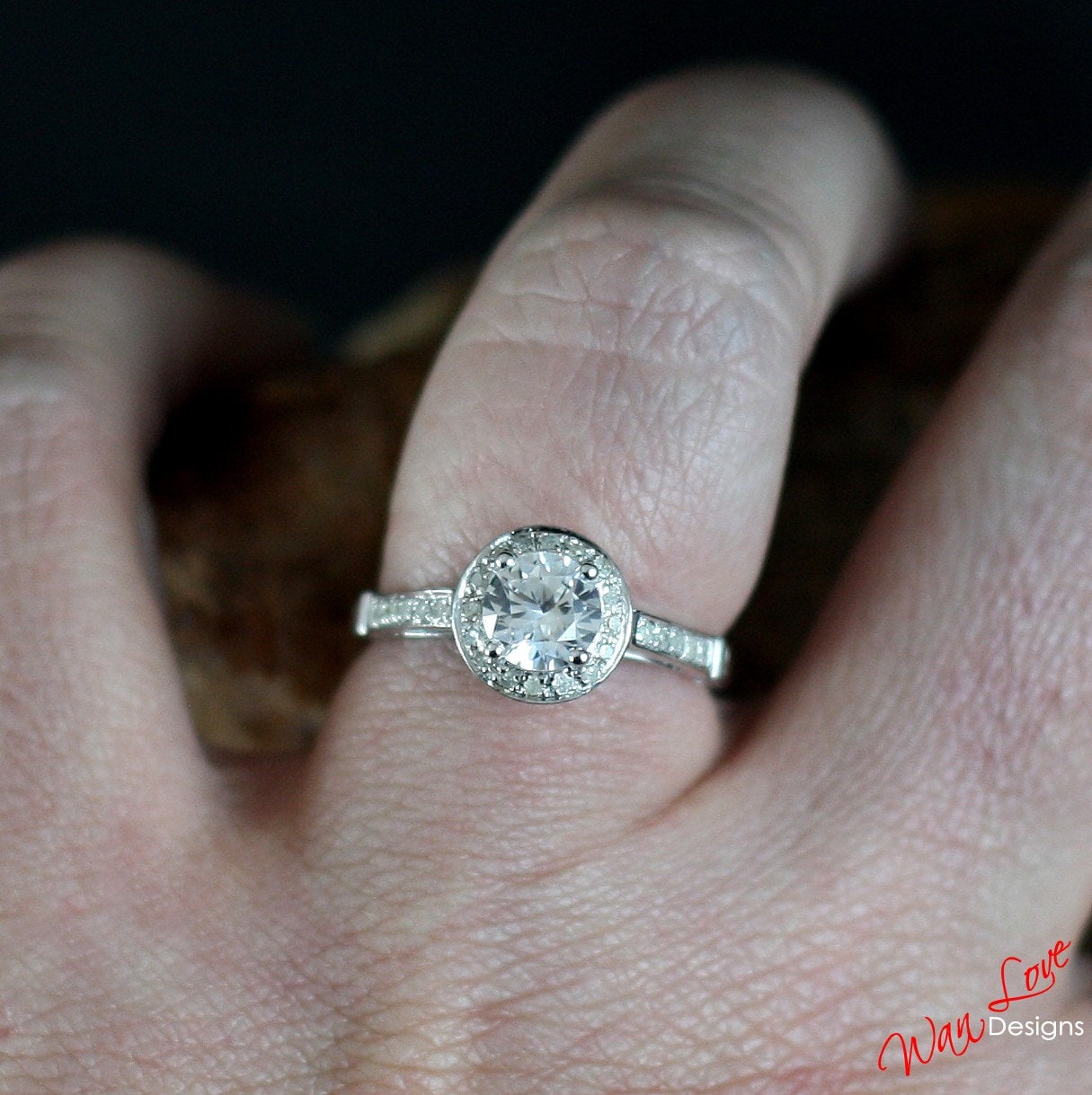 White Sapphire & Diamond Round Halo Engagement Ring, Channel prong set, 1ct, 6mm, Wedding, Anniversary Gift-Ready to Ship